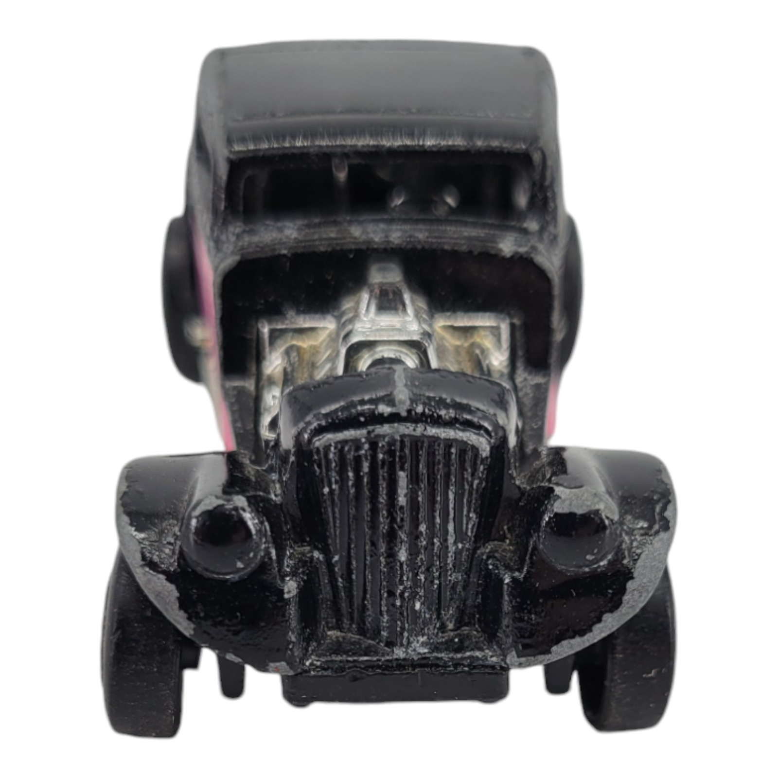 1982 Matchbox 33 Willys Street Rod Diecast Hot Rod Black with Pink Flames