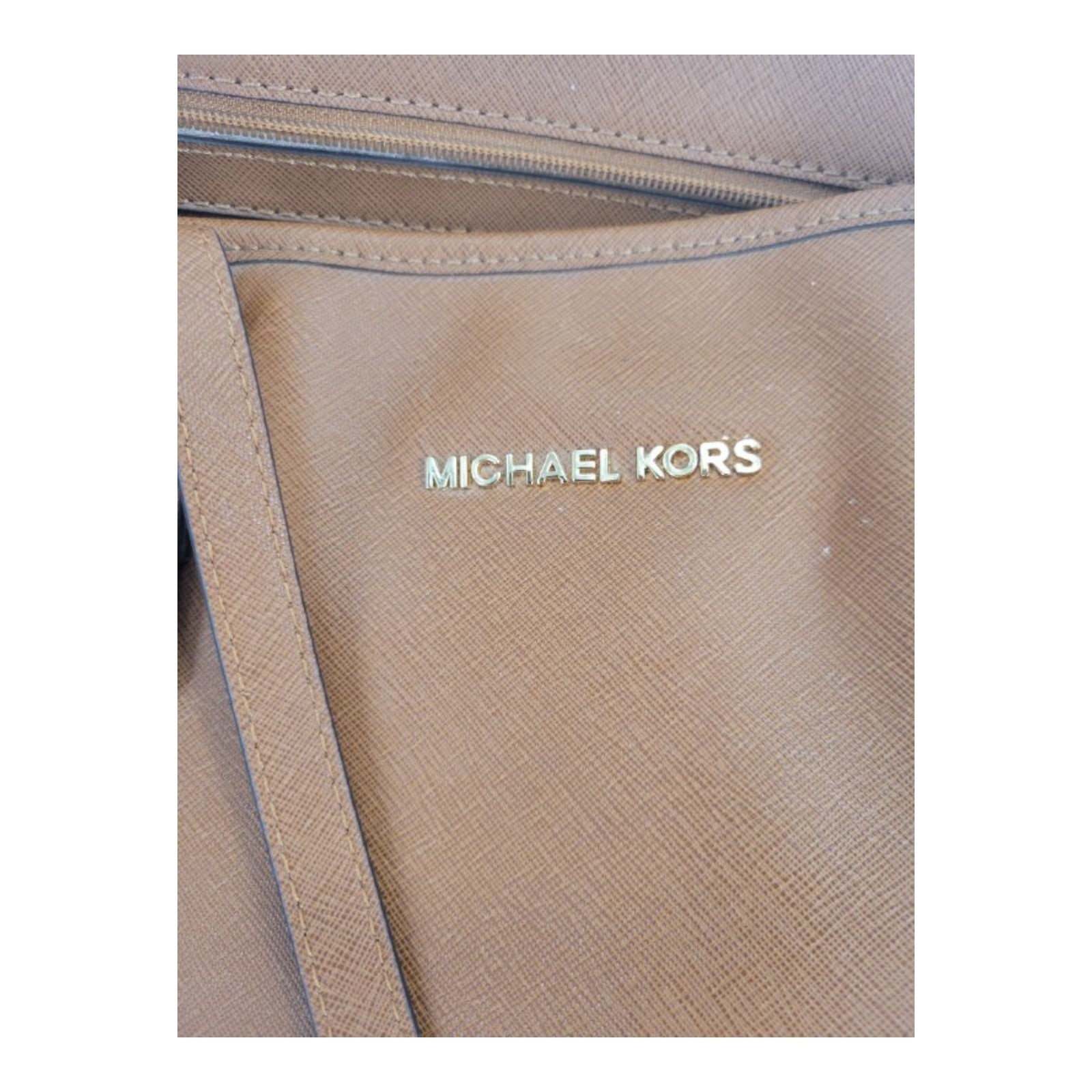 Michael Kors Jet Set Travel Brown Leather Tote Bag Large MK Charm Logo