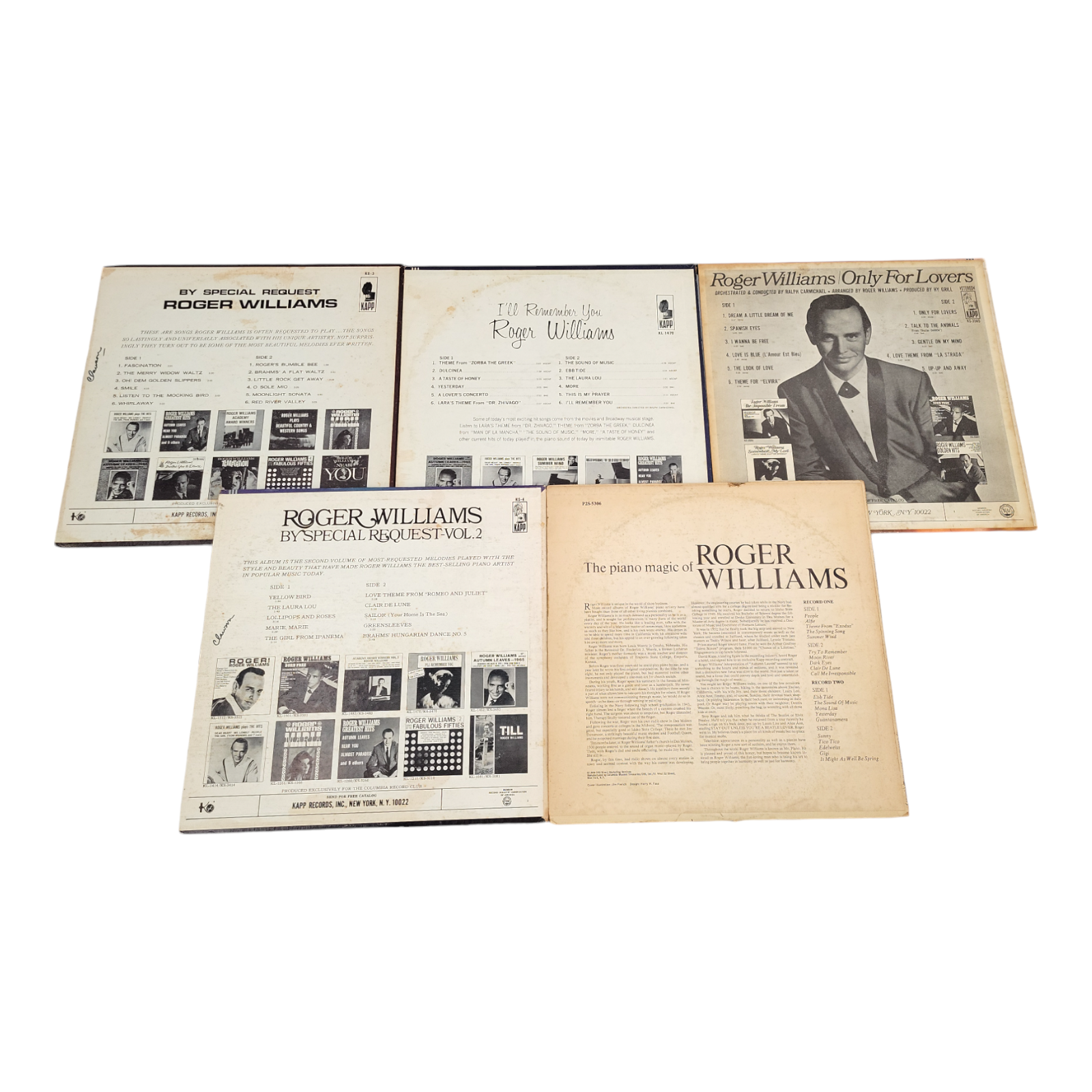 Vintage Roger Williams Vinyl LP 5 Record Bundle