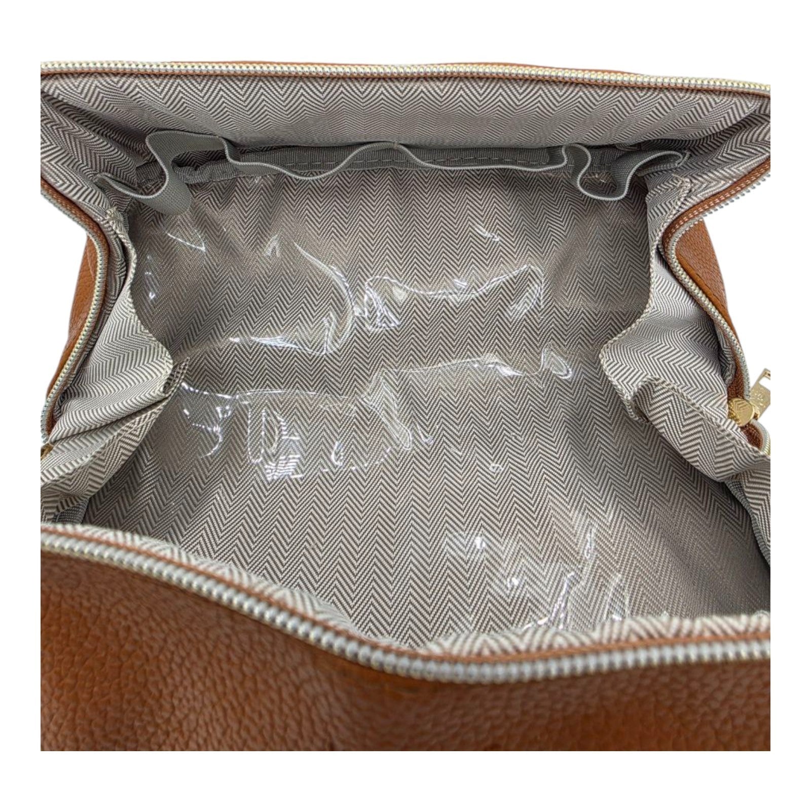 WANDF Brown Faux Leather Toiletry Bag Zip Closure Dopp Kit Travel Organizer Case