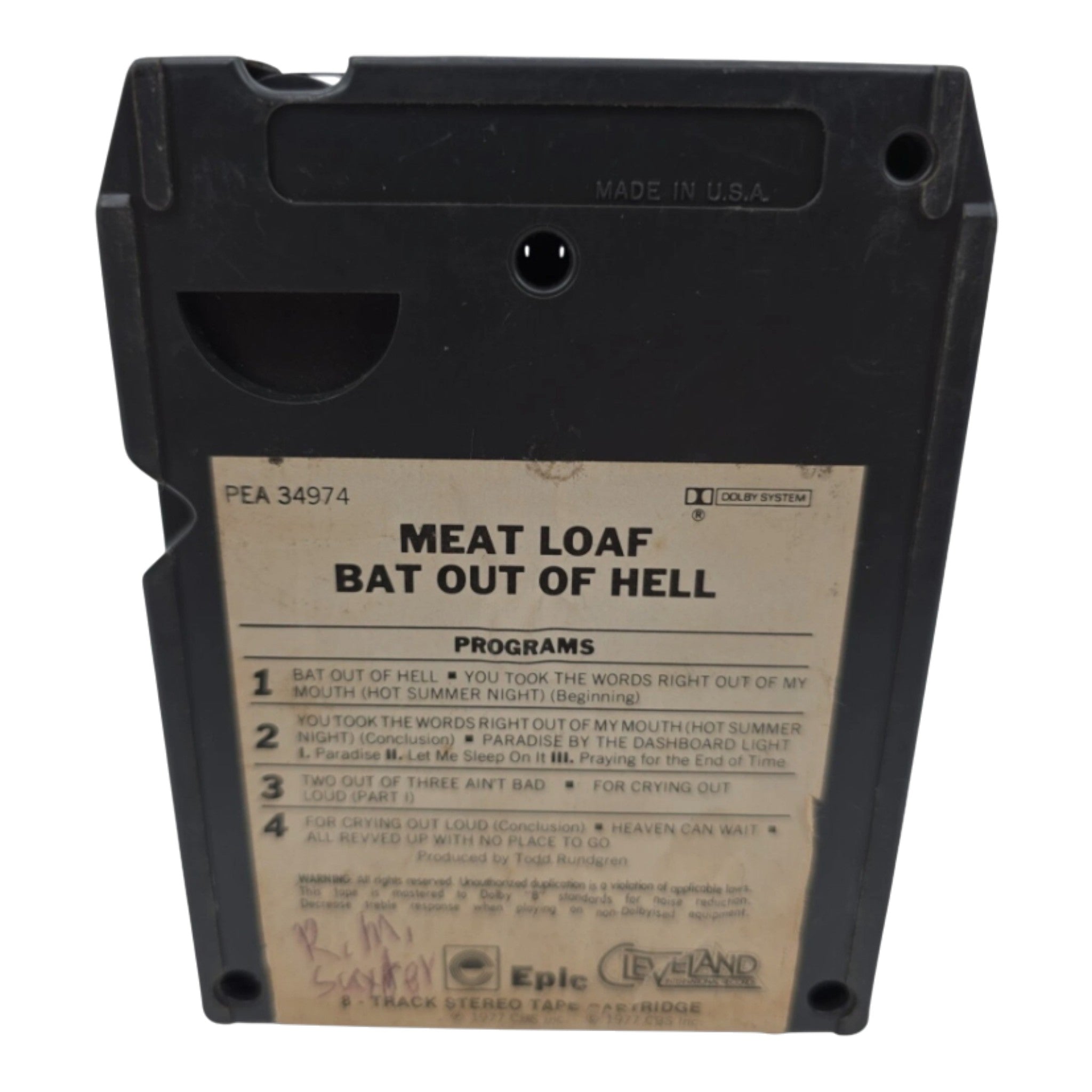 Meat Loaf Bat Out of Hell 8-Track Tape 1977 Epic Records Tested & Working