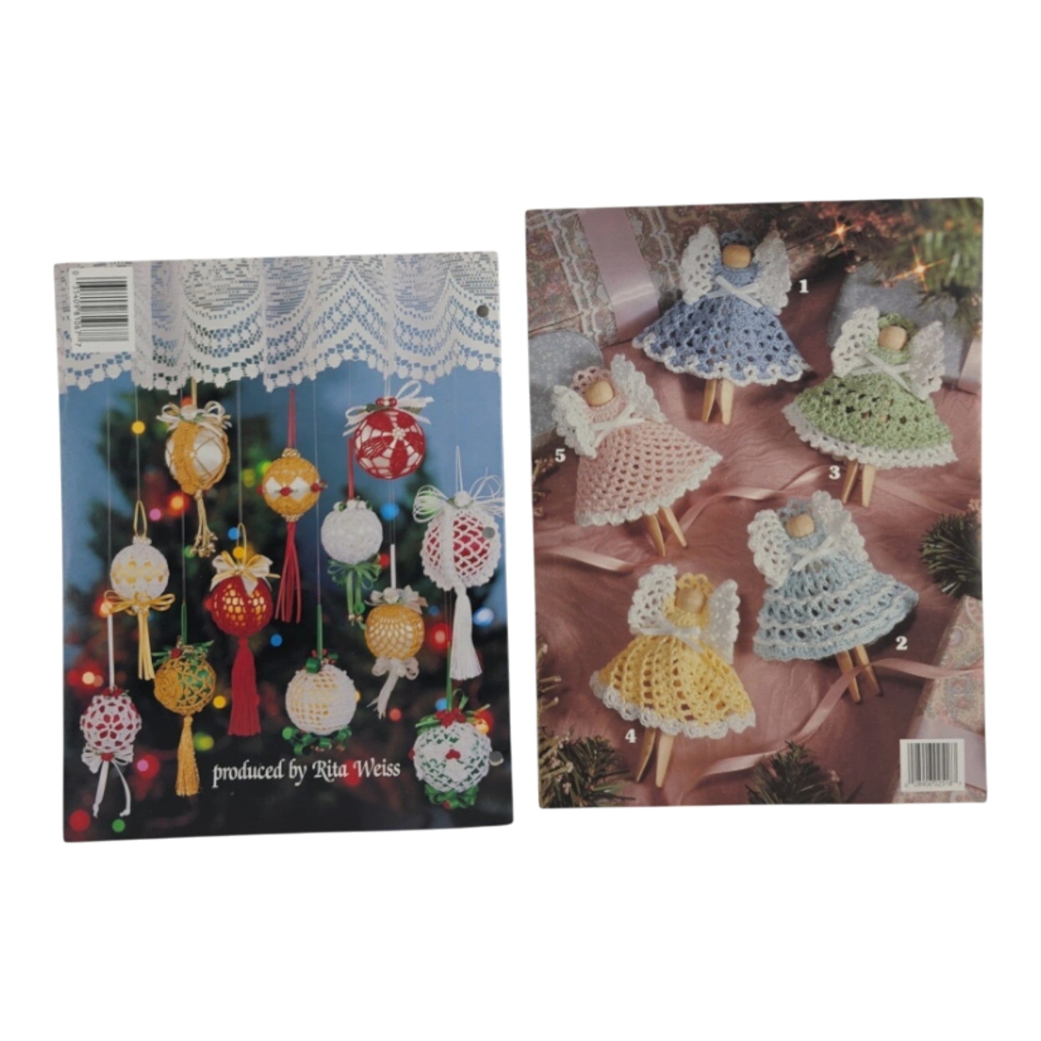 Thread Crochet books Christmas Tree Balls & Christmas Clothespin Angels Lot of 2