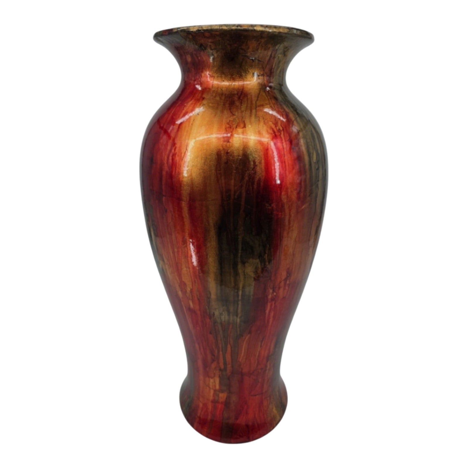 Traditional Bohemian Decorative Round Tapered Glazed Ceramic Vase 21 x 9 in