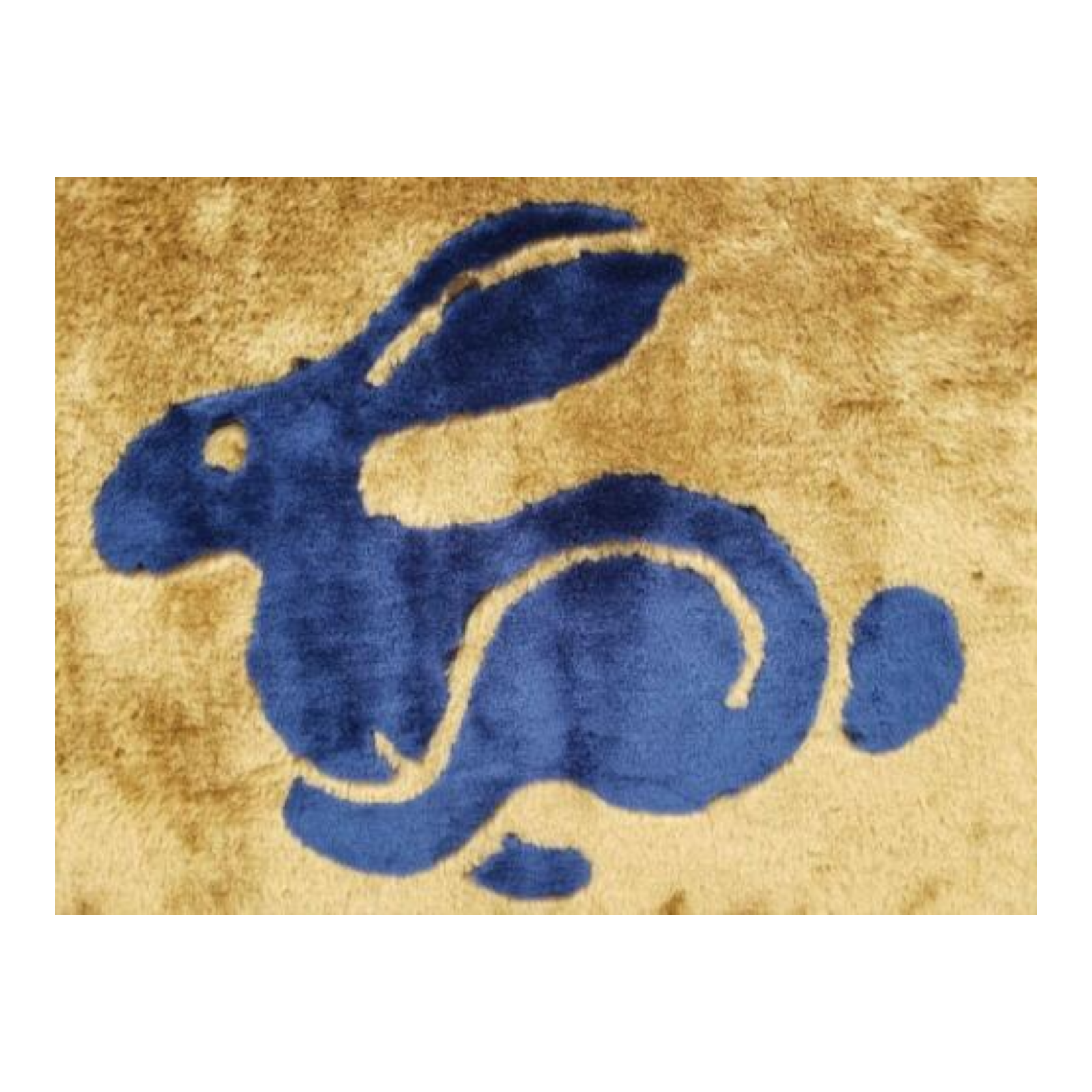 Vintage Wall Art Folk Collage Fur Blue Rabbit 36"x27" Framed