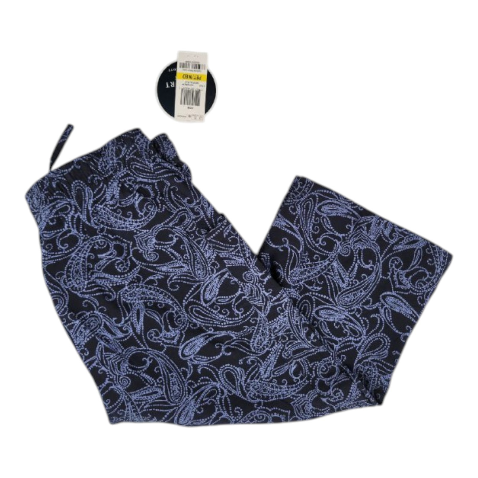 Karen Scott Petites Capri Pants Medieval Blue Paisley Comfort Waist Cotton Blend
