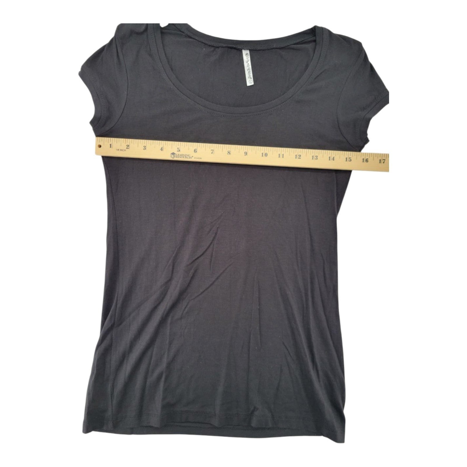 Splash Women's Black Stretch Scoop Neck Tee T-Shirt Fitted Short Sleeve L