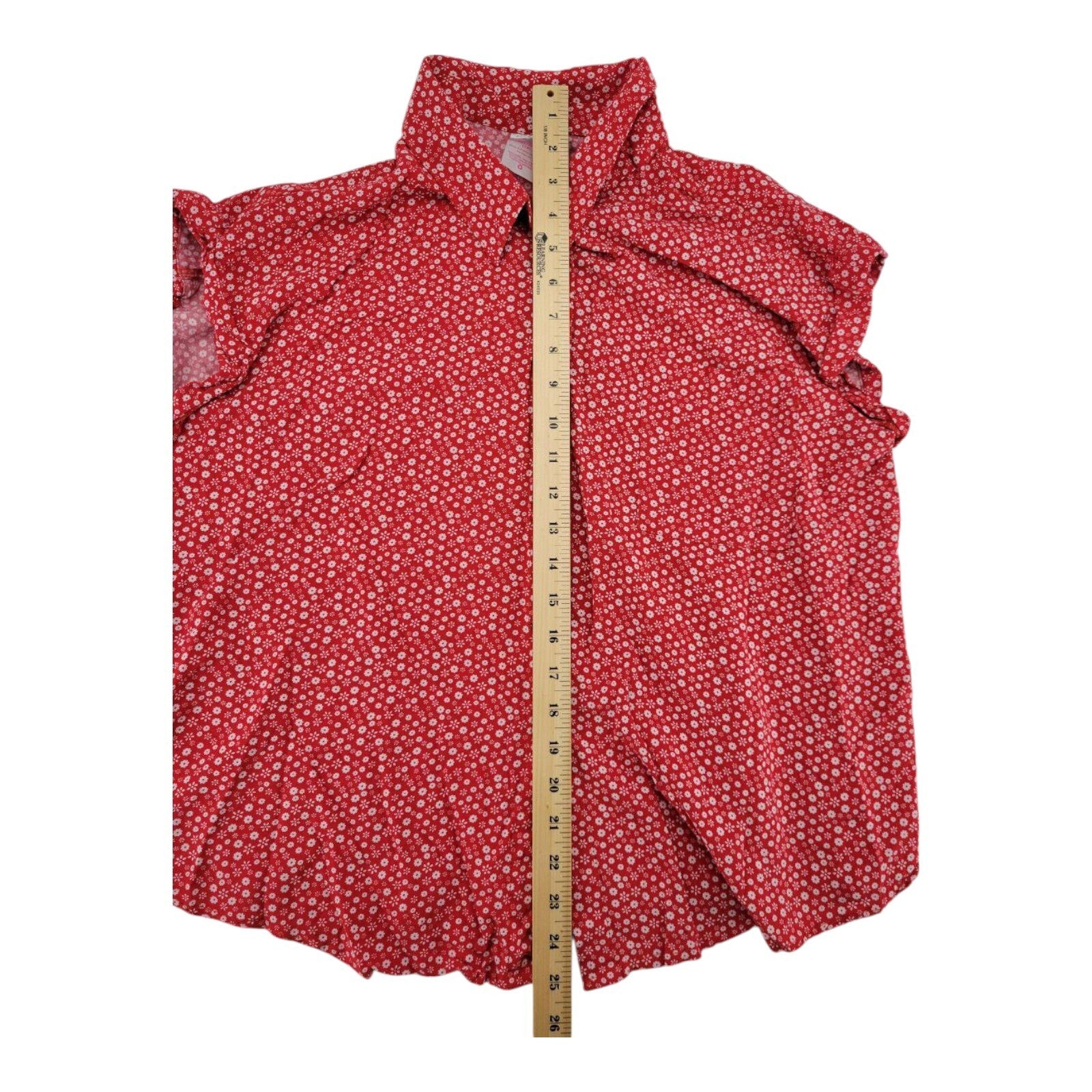 No Boundaries Button Down Tie Front Red Floral Shirt Cap Sleeve Size XXL 19