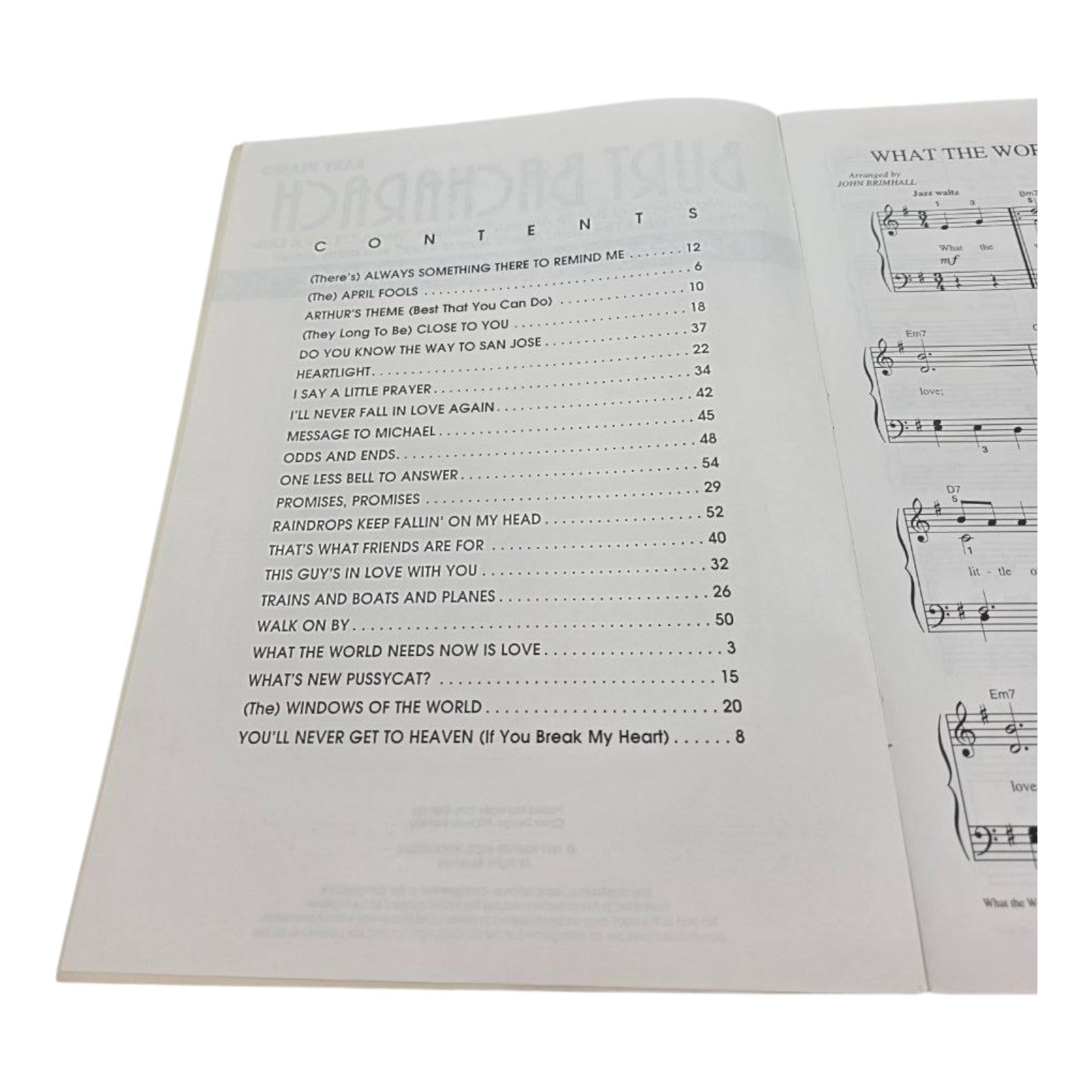 Burt Bacharach Easy Piano Songbook Arranged by John Brimhall 1997 Warner Bros