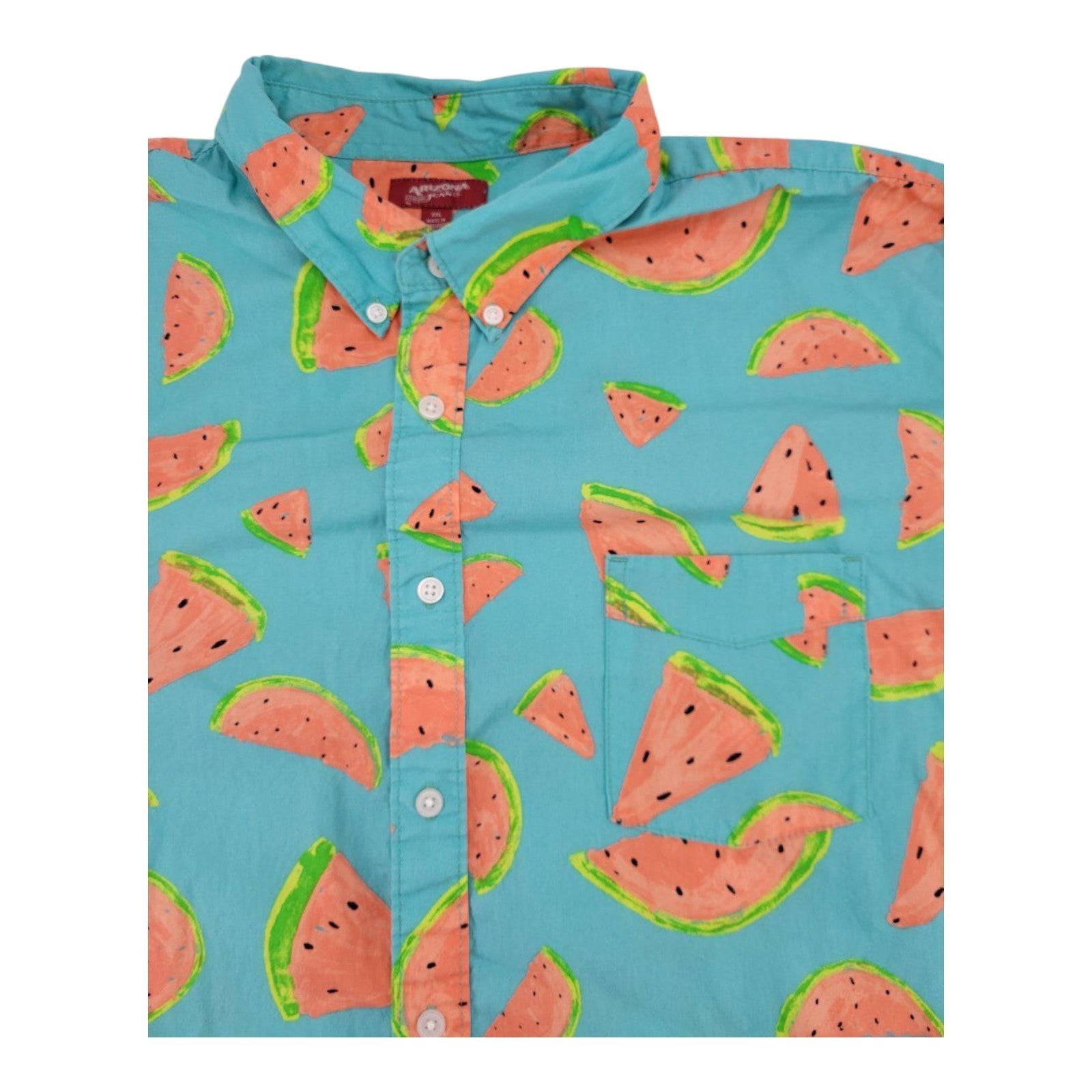 Arizona Jean Co Men's Aqua Shirt XXL Watermelon Print Cotton Short Sleeve