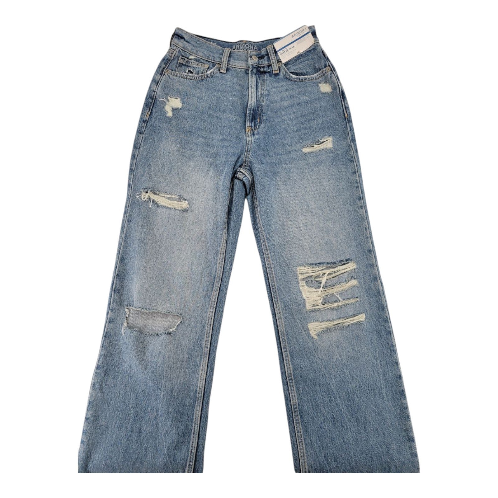 Arizona Jean Co Curvy Skater Jeans Highest Rise Distressed Wide Leg Size 5