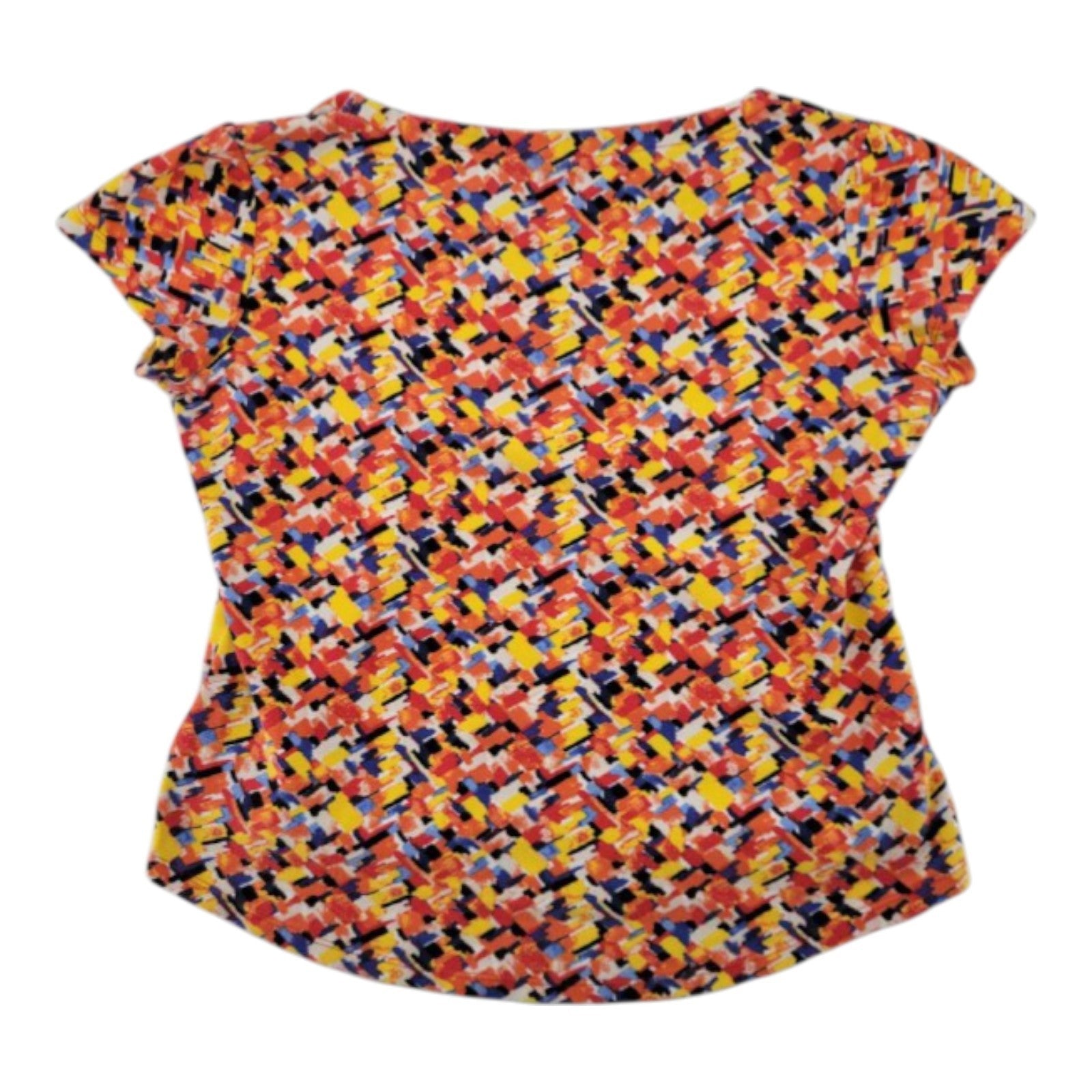 Anne Klein Sport Women's Multicolor Abstract V-Neck Cap Sleeve Top PS