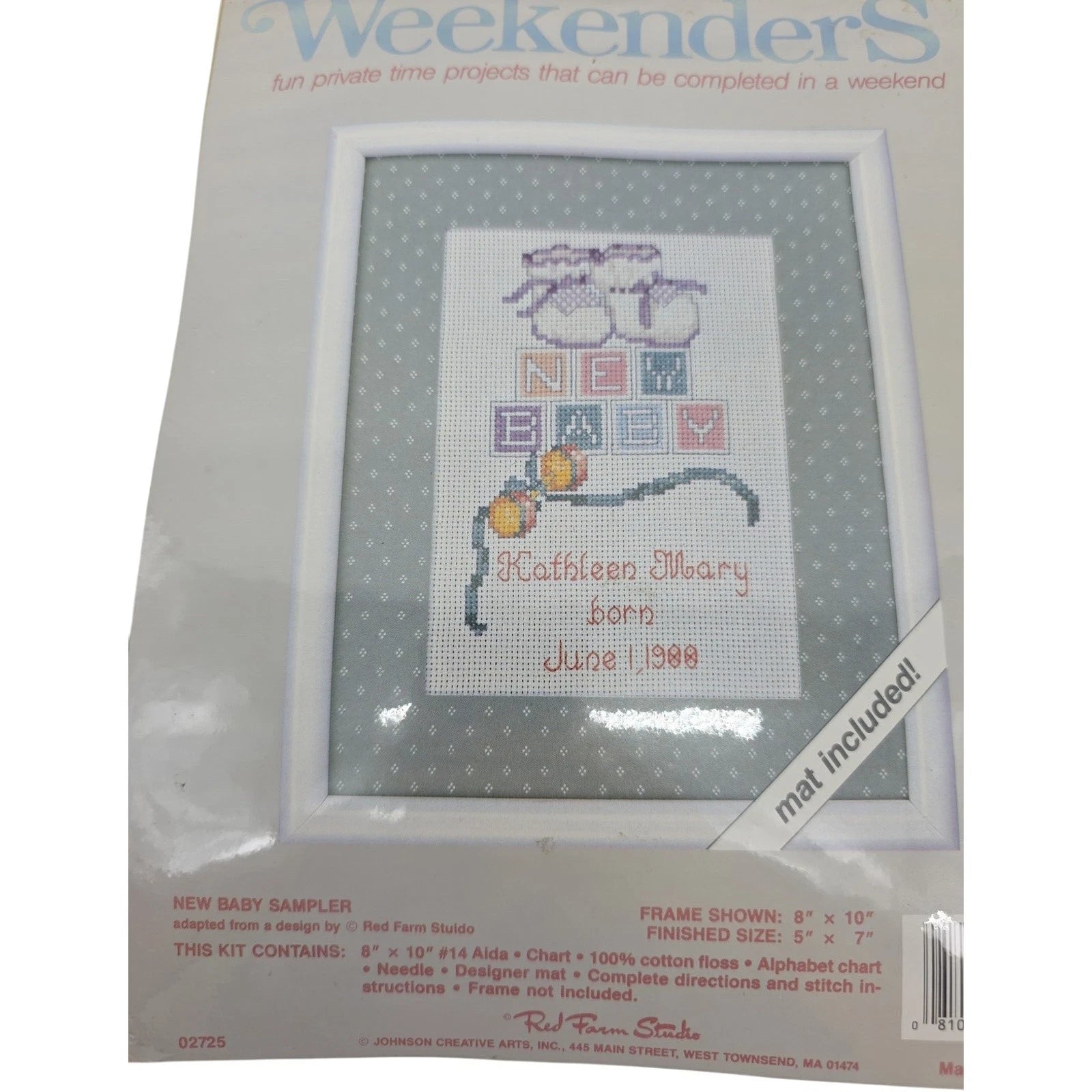 Weekenders Counted Cross Stitch Kit New Baby Sampler Red Farm Studio Vintage