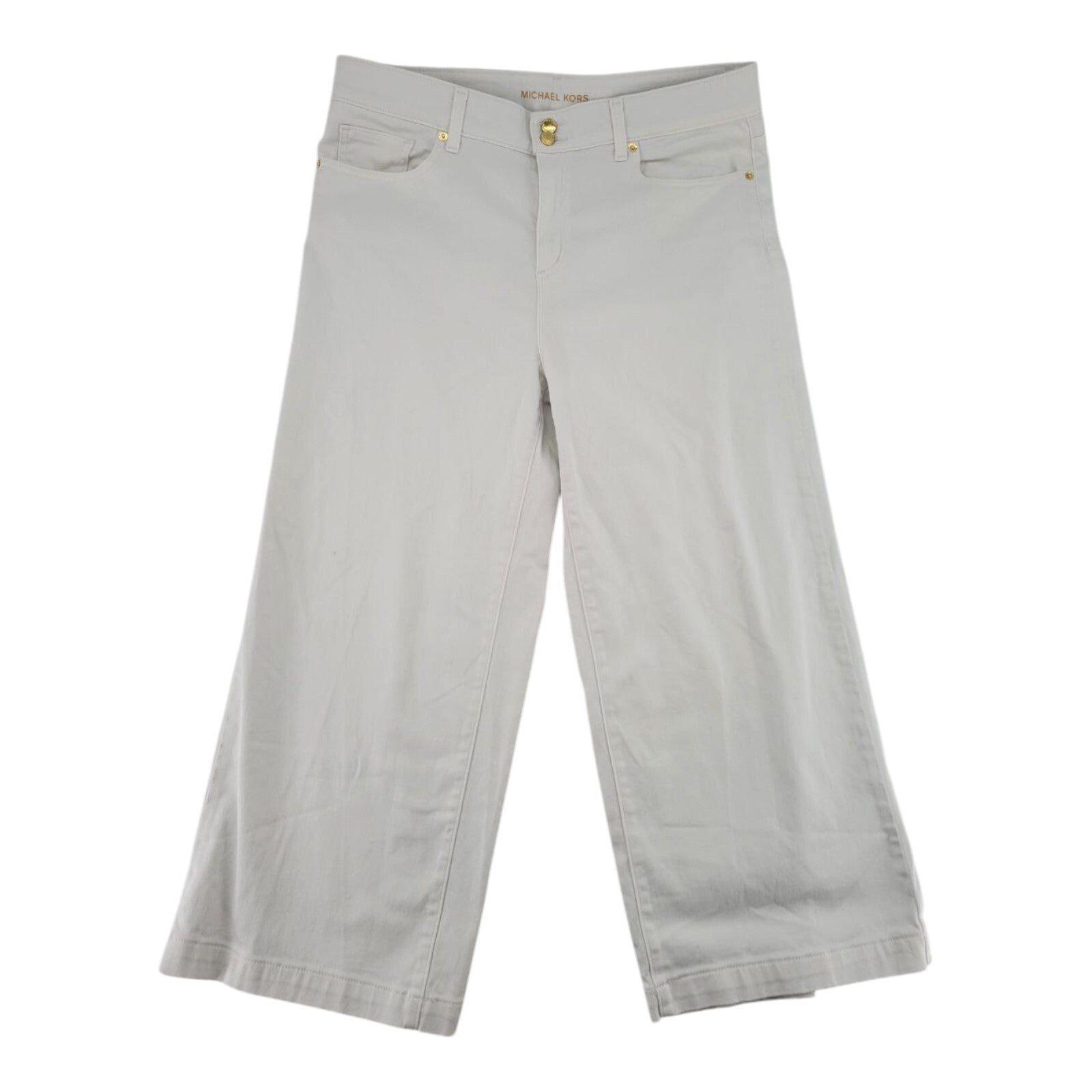 Michael Kors White Denim Capri Pants Womens Gold Tone Buttons Size 16