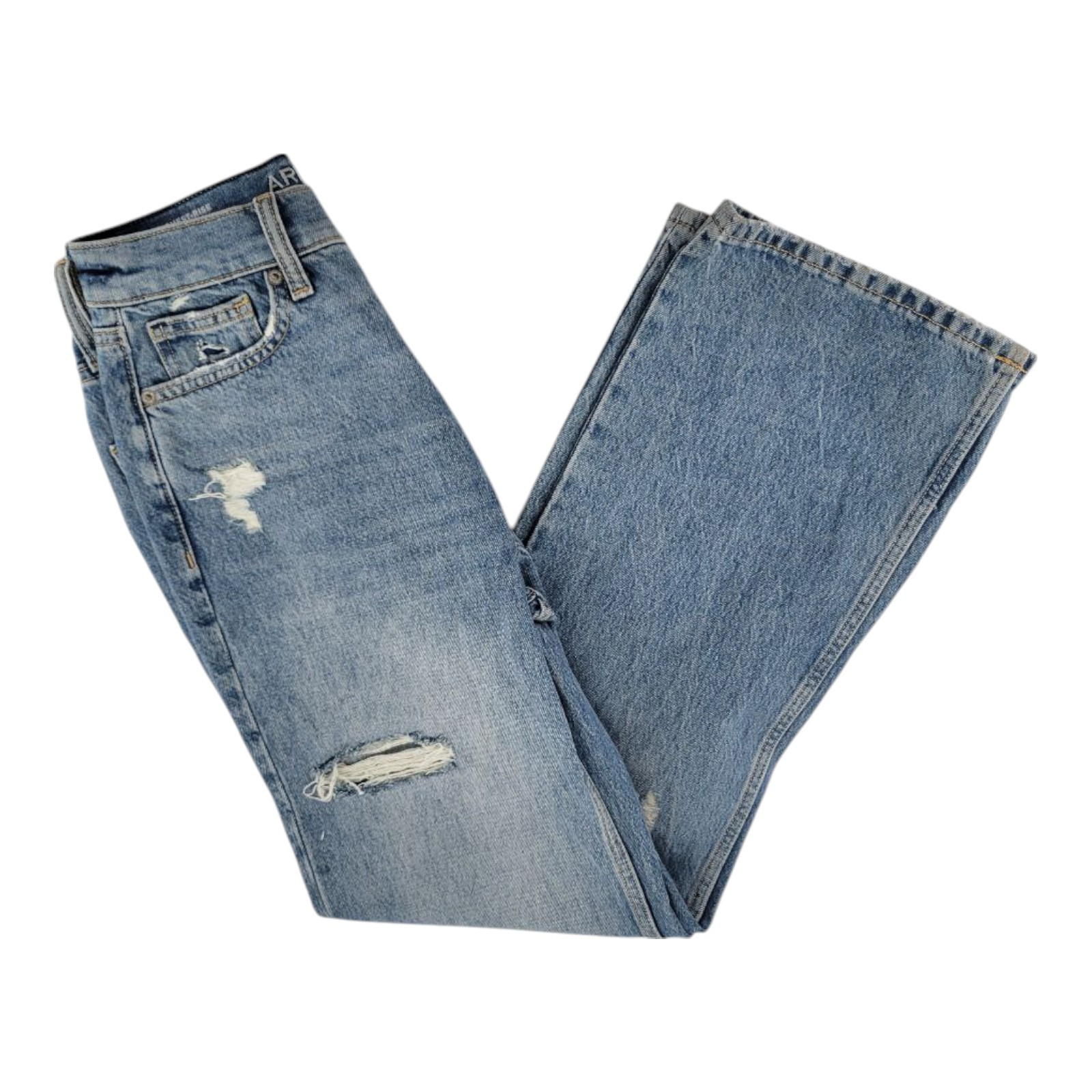 Arizona Jean Co Curvy Skater Jeans Highest Rise Distressed Wide Leg Size 5