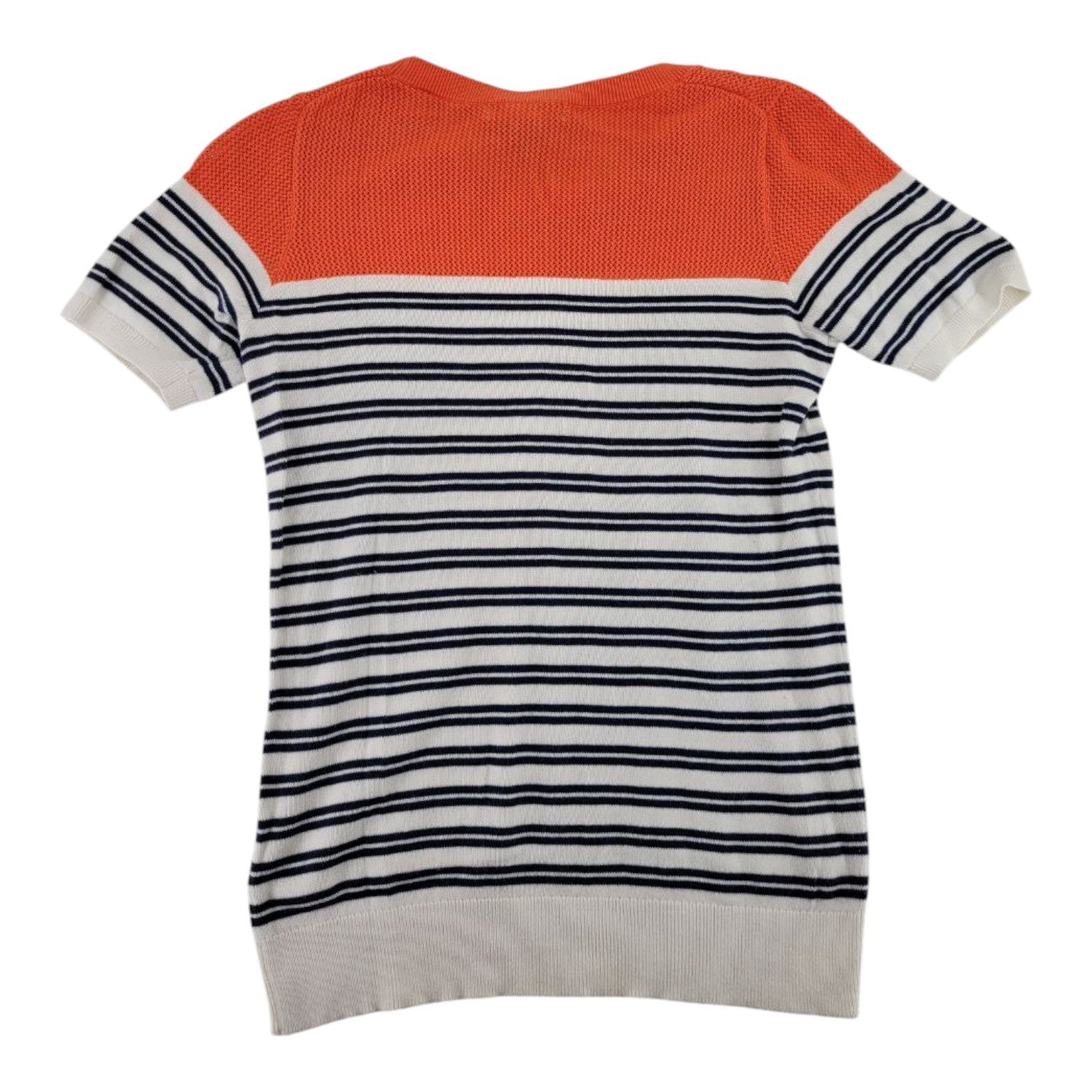 Banana Republic Womens Striped Sweater Top Orange Navy White Short Sleeve S
