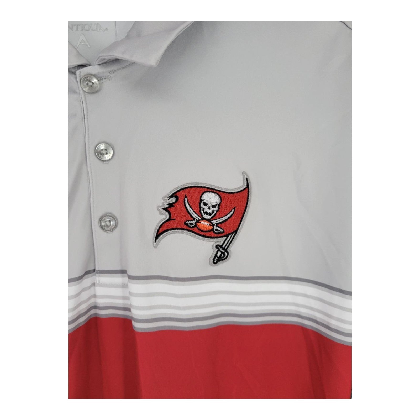 Antigua Tampa Bay Buccaneers Polo Shirt XL Gray Red NFL Golf Short Sleeve