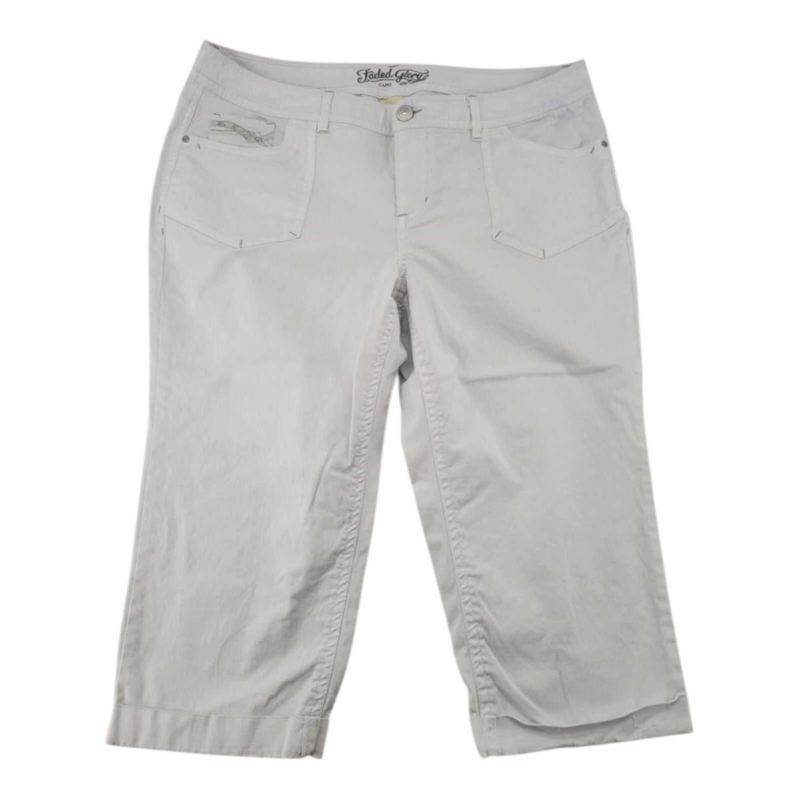 Faded Glory Womens White Capri Pants Studded Pockets Stretch Size 20W