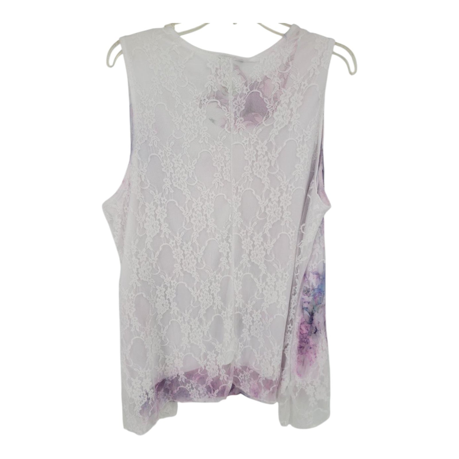 Brittany Black Women's Floral Lace Sleeveless Layered Top Purple Pink White 3X
