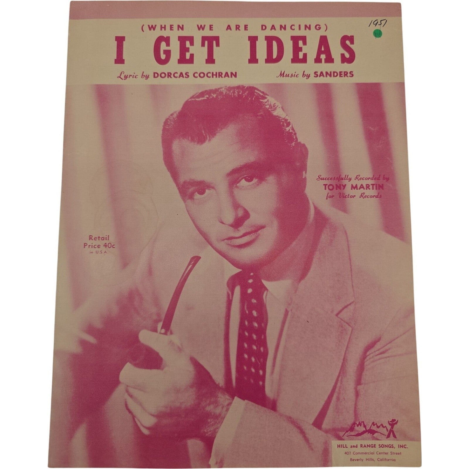 When We Are Dancing I Get Ideas 1951 Vintage Sheet Music Recorded by Tony Martin