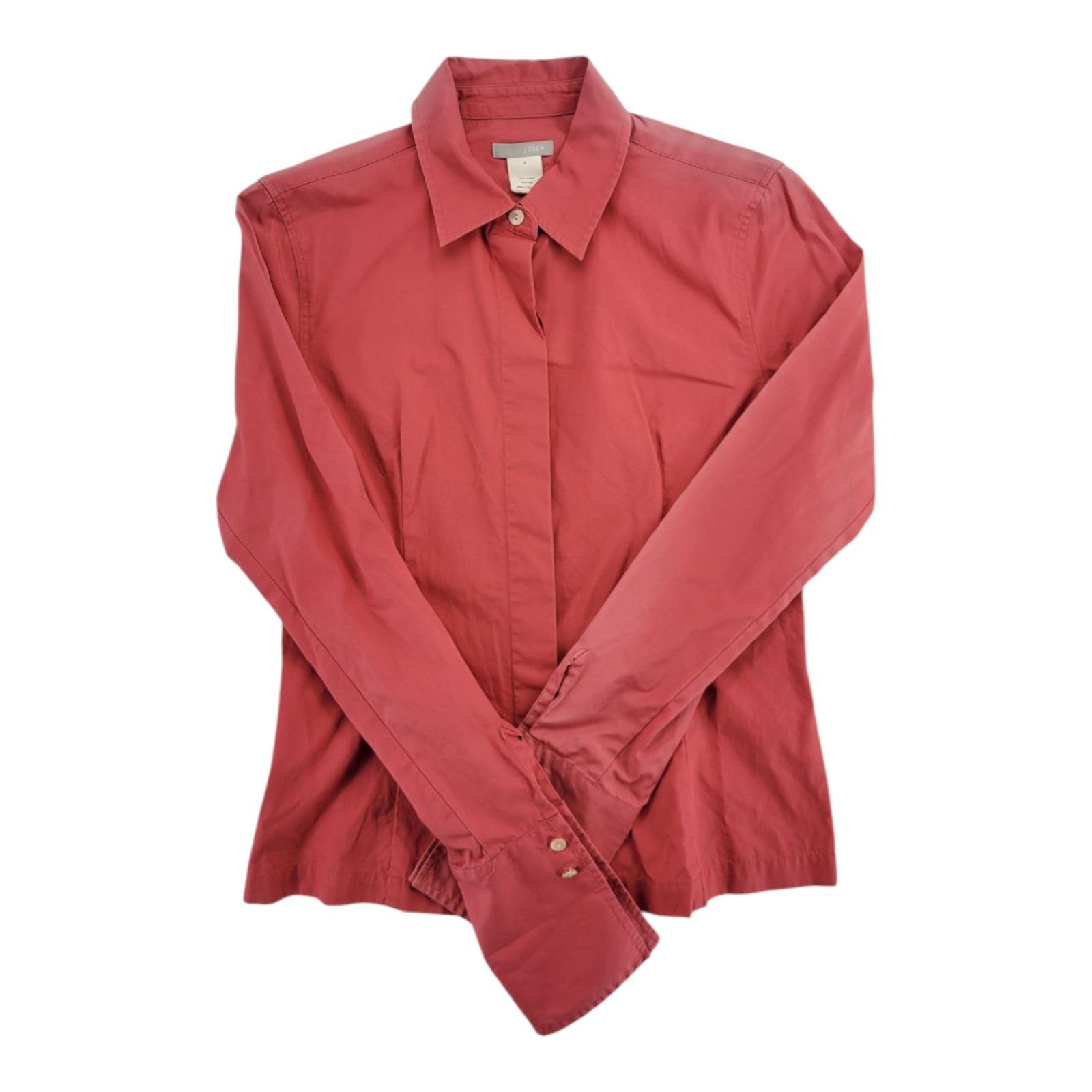 J.Crew Women's Red Cotton Long Sleeve Button Shirt Tailored Fit Size 4