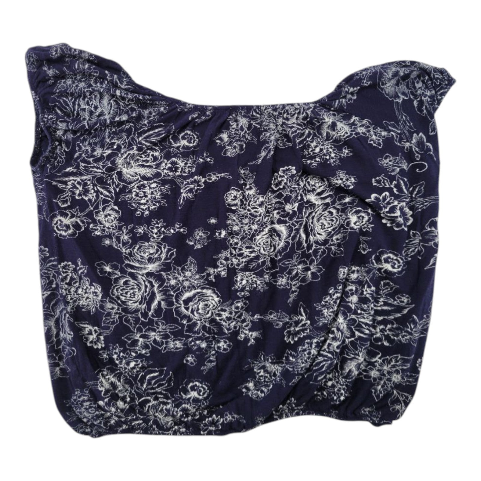 Lavish Women's Navy Blue Floral Print Cap Sleeve Top Elastic Hem Size S