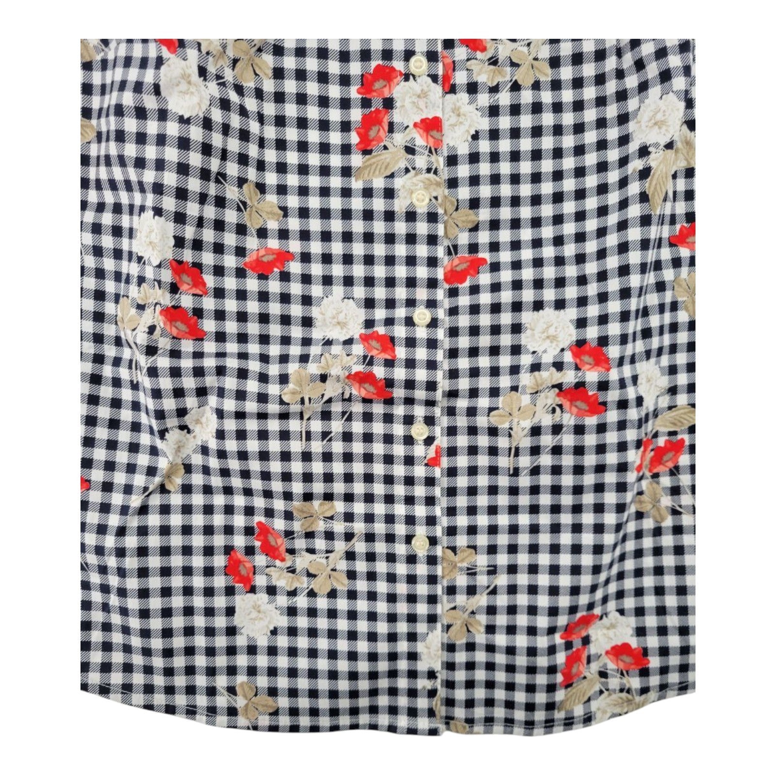 Charter Club Women's Sleeveless Gingham Floral Blouse Bright White Combo Size 6