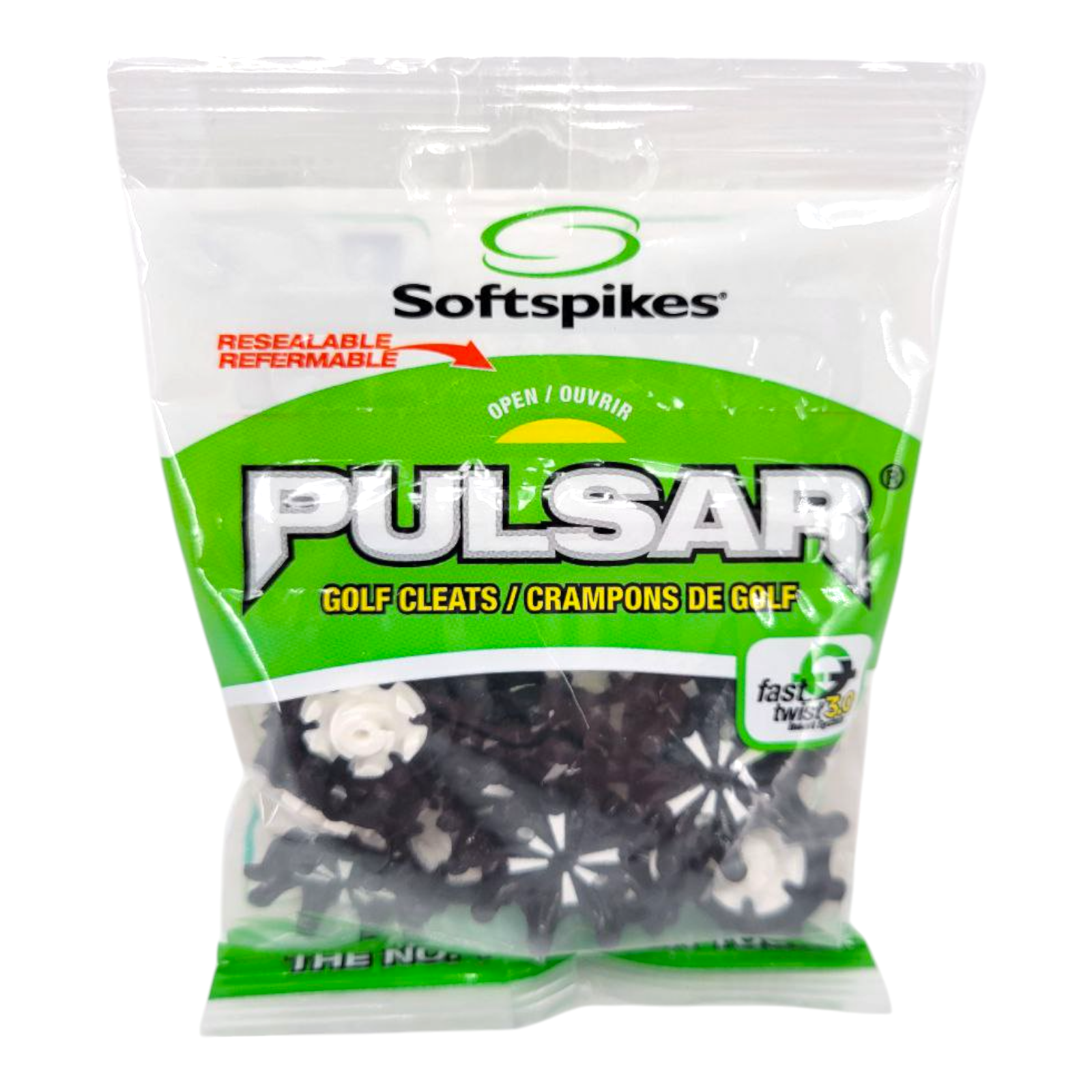 Softspikes Pulsar Golf Cleats Fast Twist 3.0 Slim Lok 18 Pack Black White