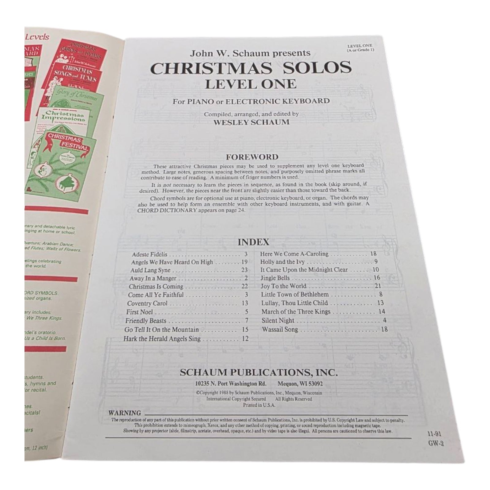 John W Schaum Presents Christmas Solos Level One Sheet Music 1988