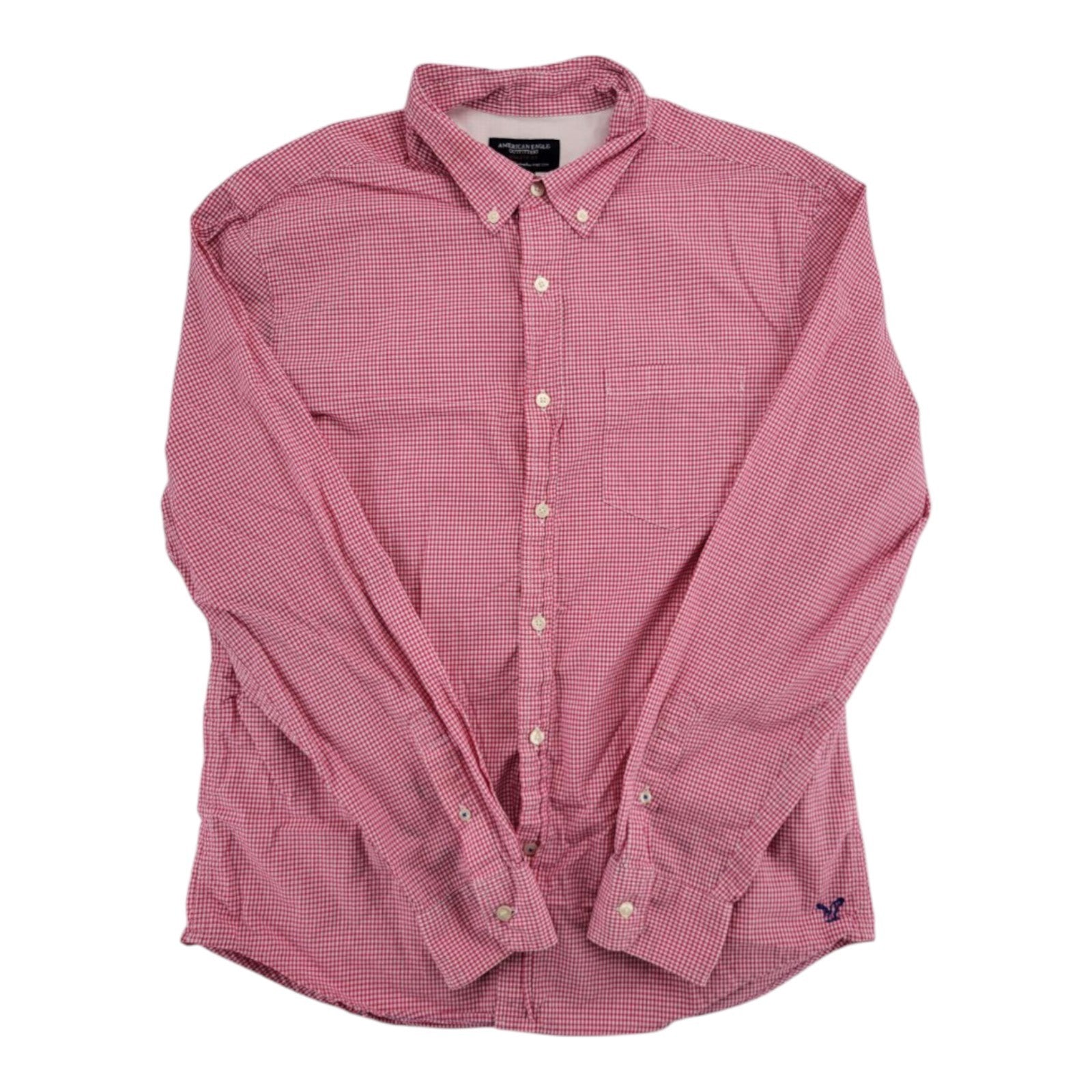 American Eagle Men's Red Gingham Button Shirt Athletic Fit Size L