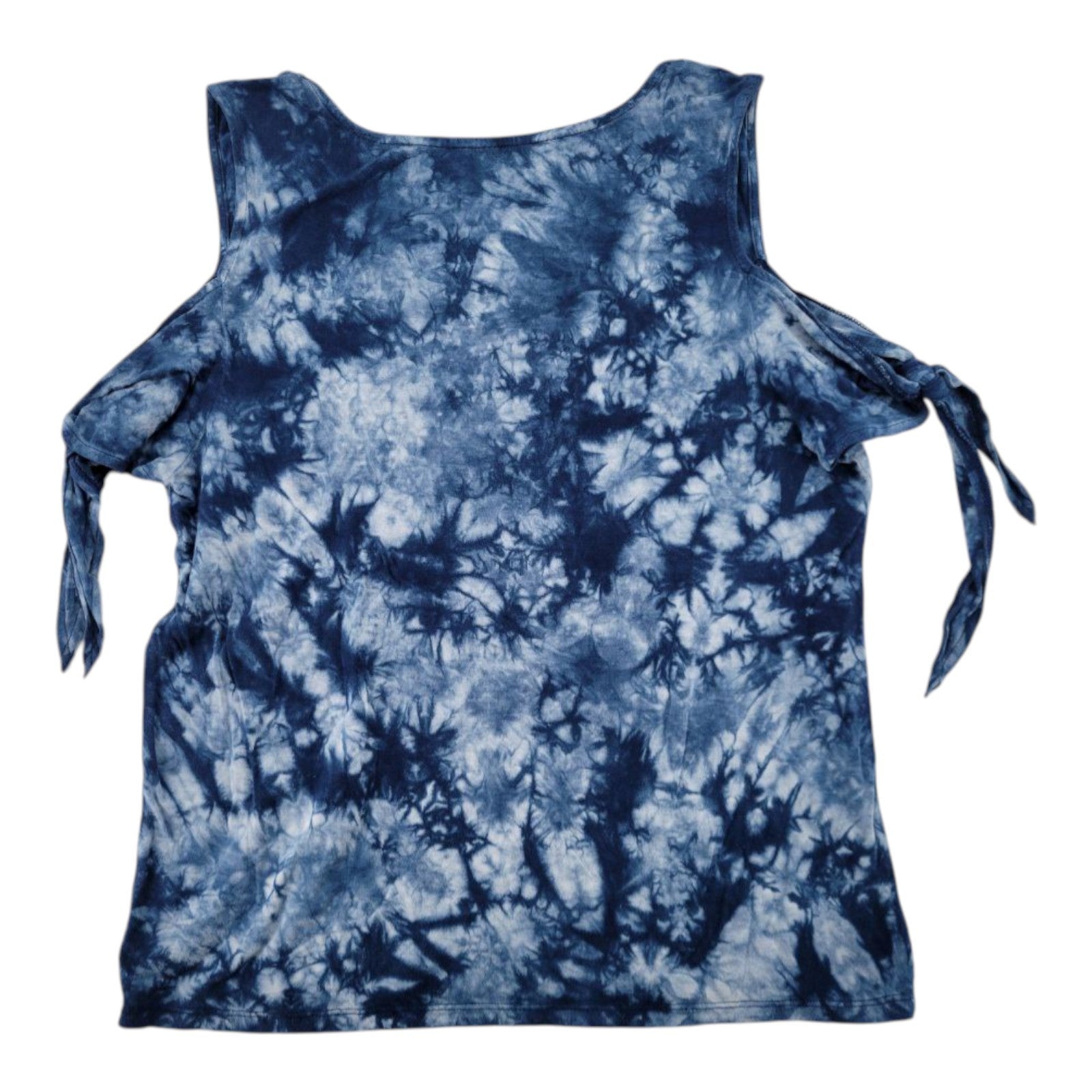 Arizona Jean Co Women's Blue Tie Dye Cold Shoulder Sleeveless V-Neck Top L