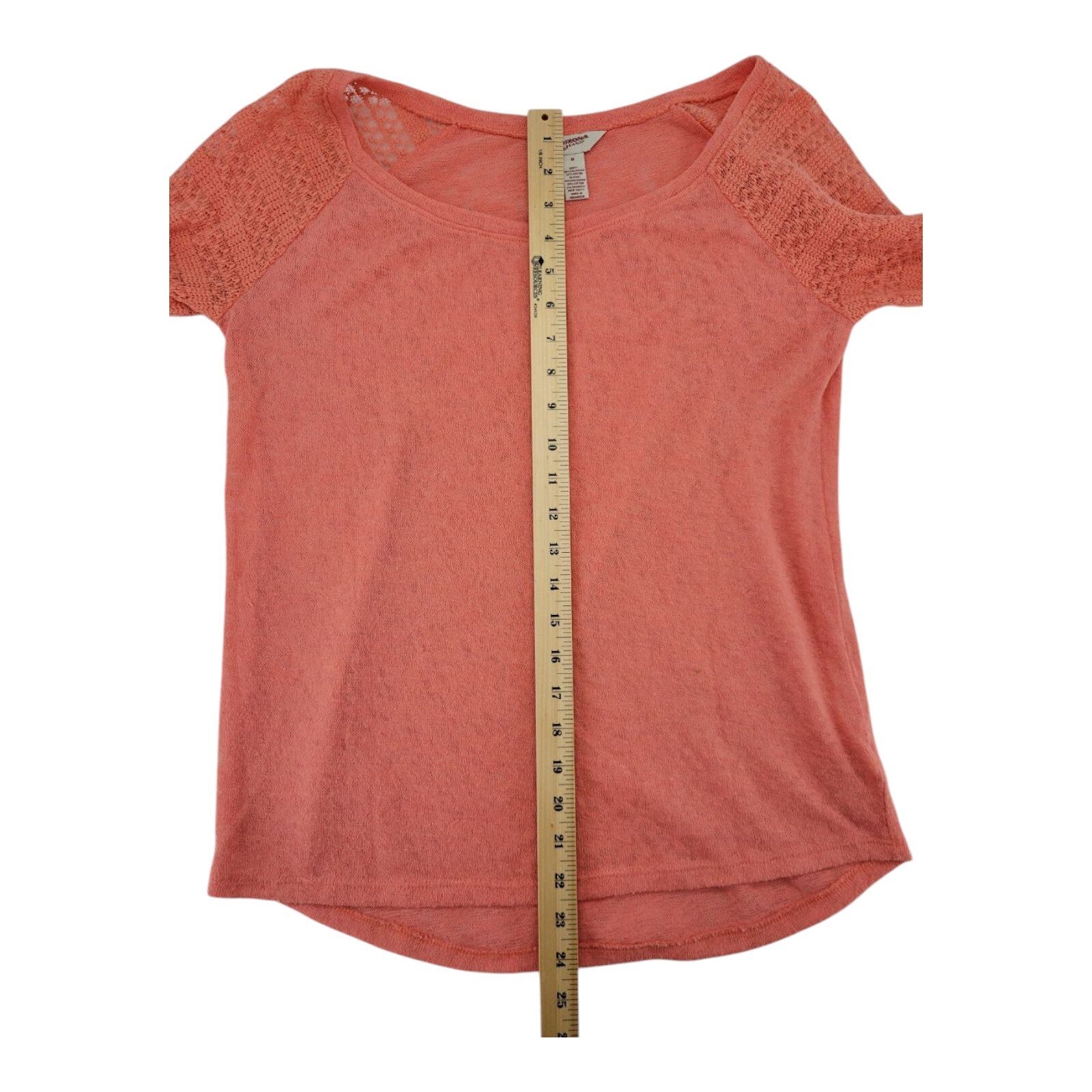 Arizona Jean Co. Sweater Top Coral Loose Knit 3/4 Sleeve Semi Sheer Size M