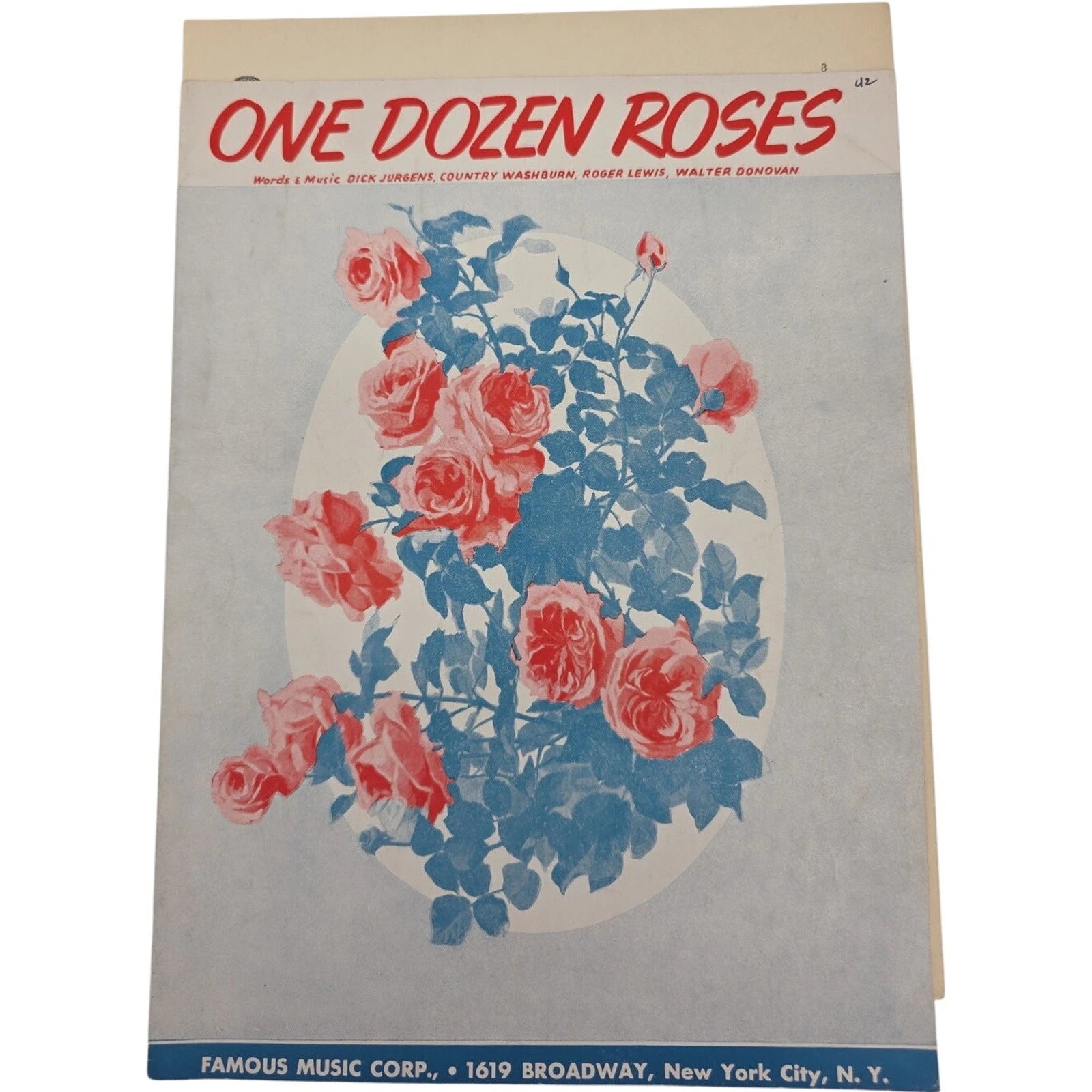 Vintage 1942 One Dozen Roses Sheet Music by Dick Jurgens Walter Donovan