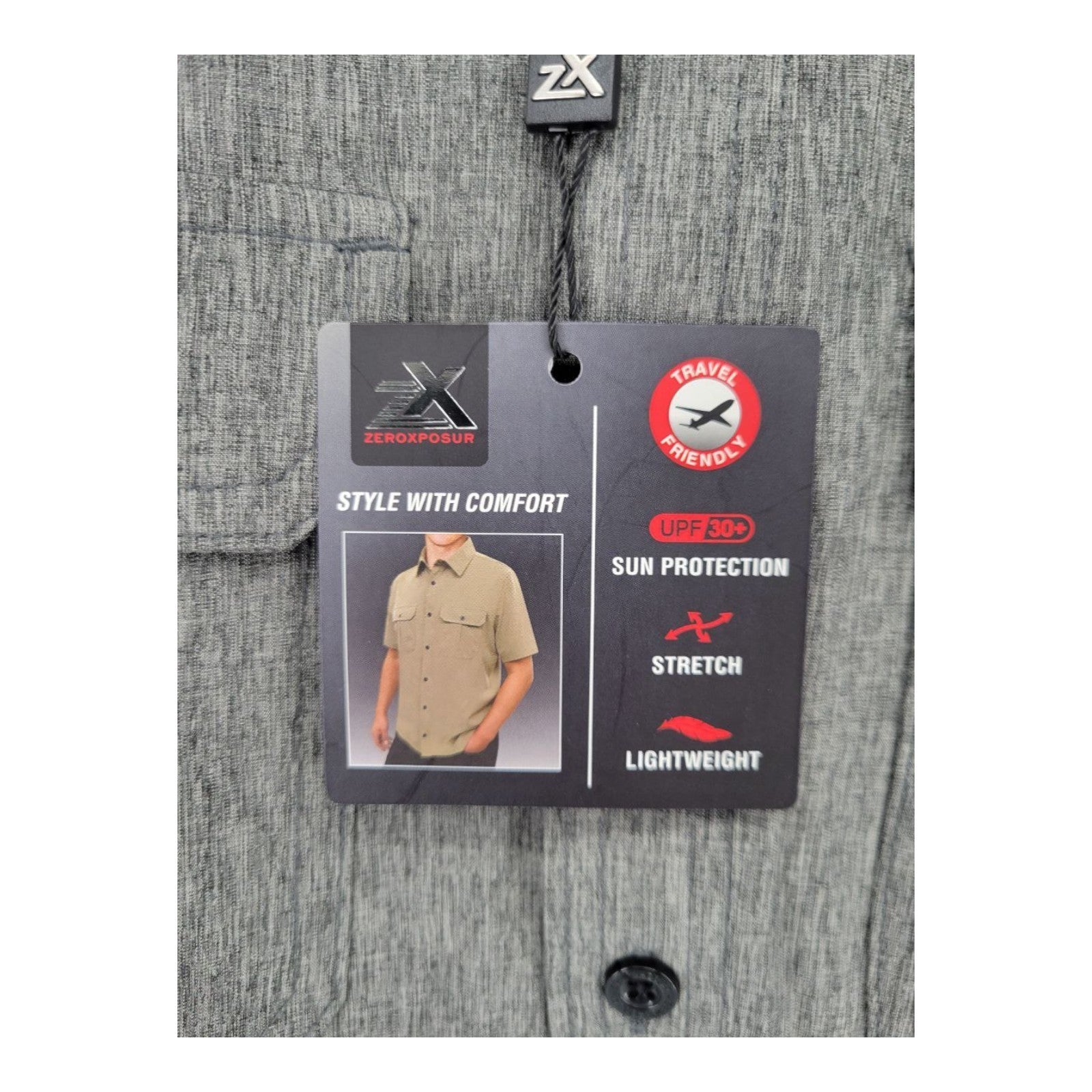 ZeroXposur Men's Travel Shirt Heather Slate Stretch Button-Up Small