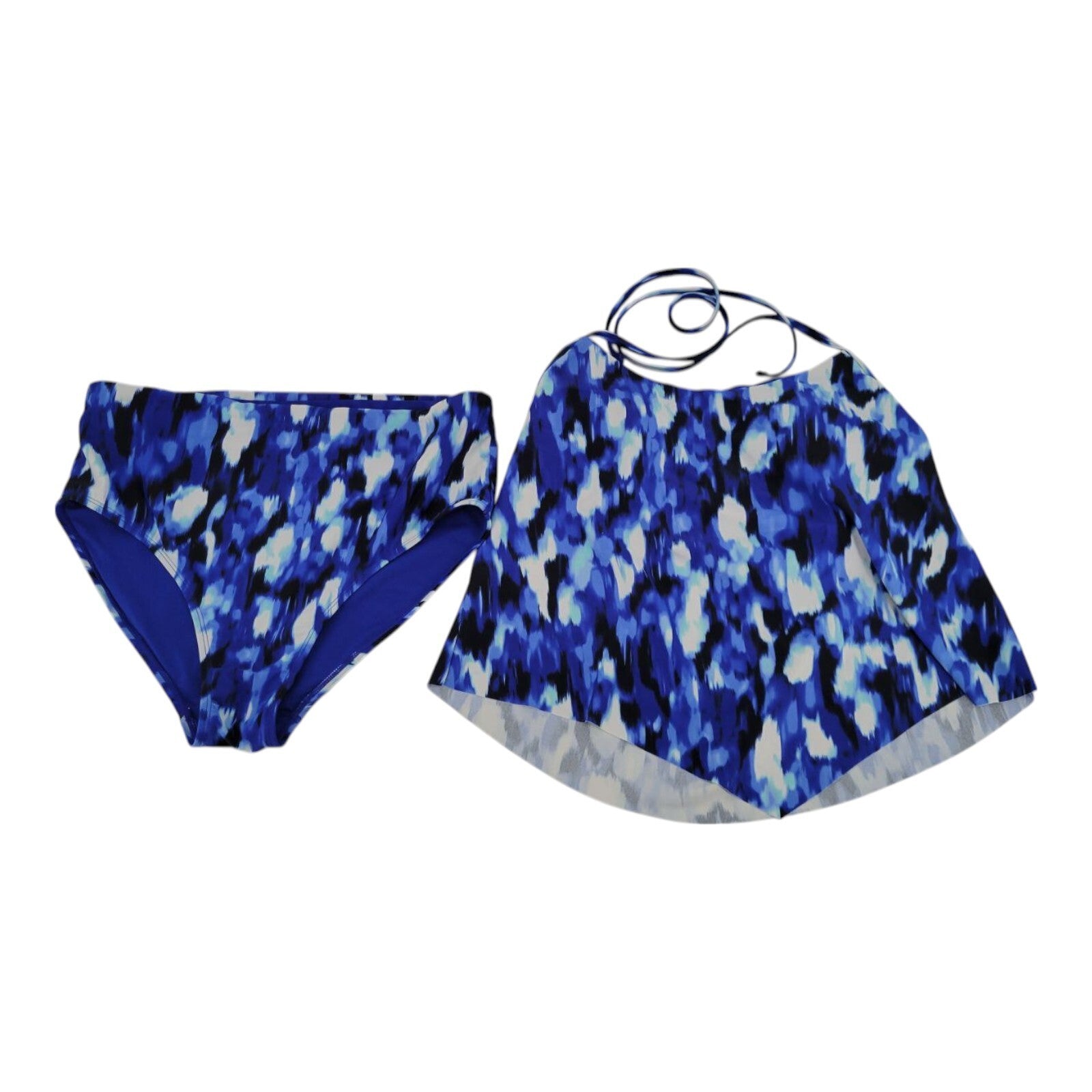 Time and Tru Blue Tie Dye High Waist Bikini Bottoms Tankini Top Set L 12-14