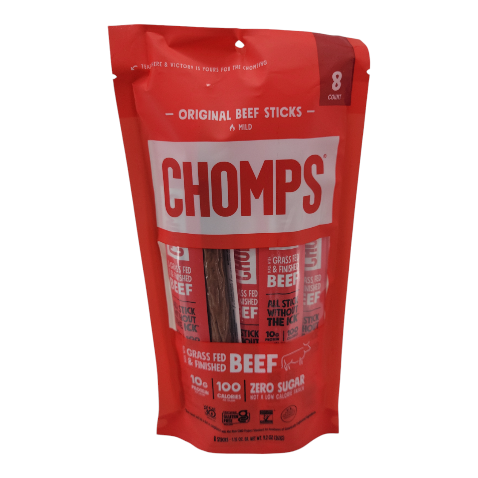 Chomps Original Beef Chomps 9.2 oz Pack of 8 Protein Snack Sticks