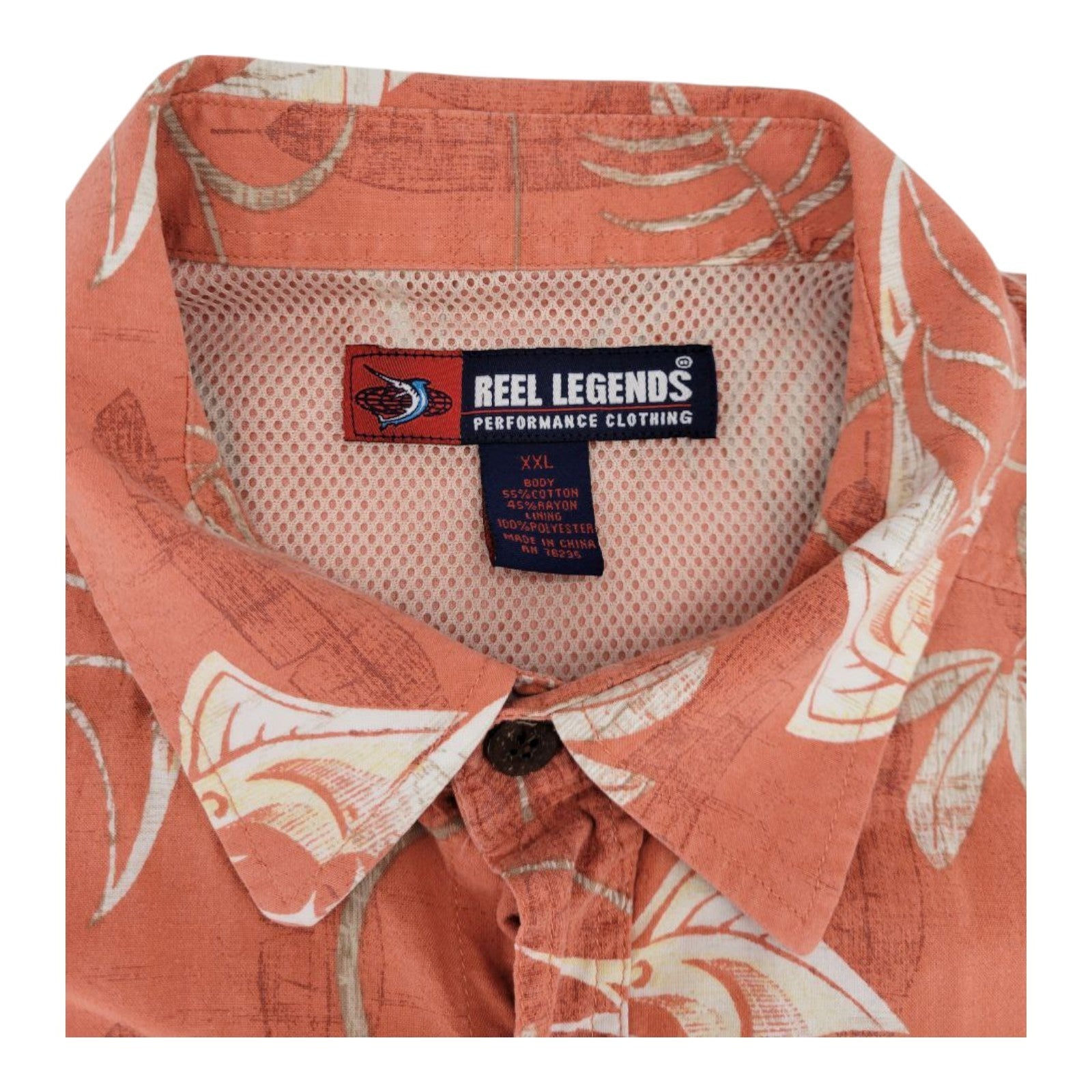 Reel Legends Mens Orange Tropical Fishing Shirt Button Up Short Sleeve XXL