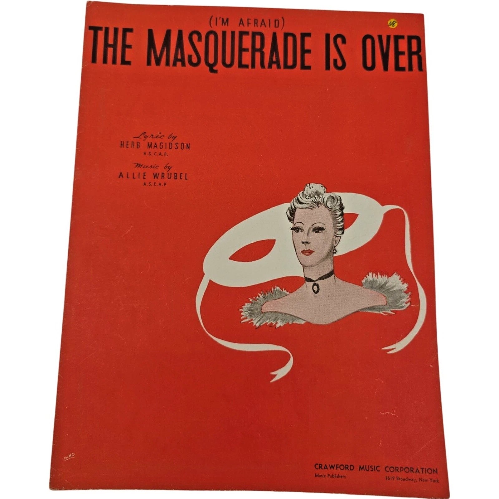 I'm Afraid The Masquerade Is Over Magidson Wrubel 1938 Sheet Music Vintage