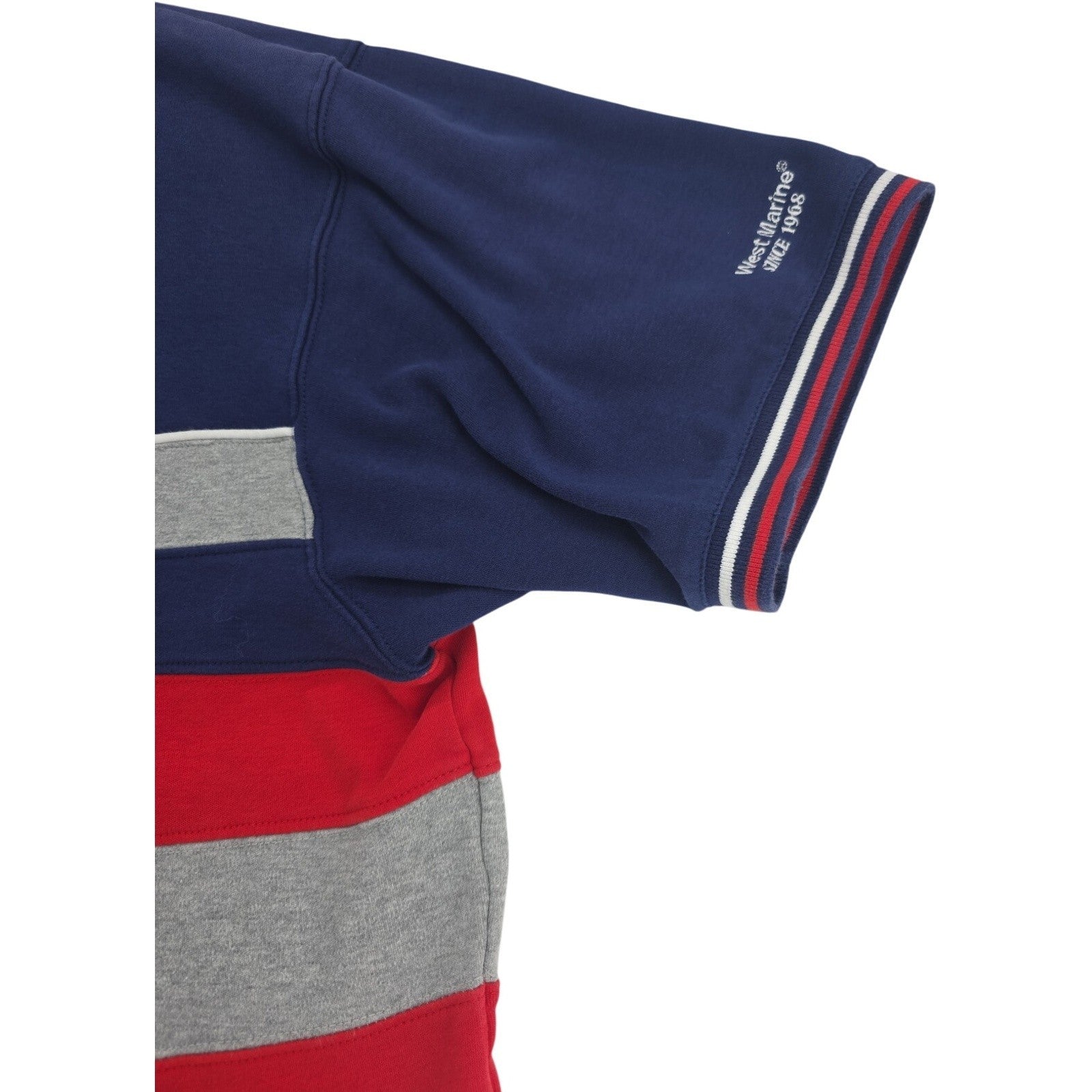 West Marine Crew Polo Shirt Navy Red Gray Striped 100% Cotton Short Sleeve XL
