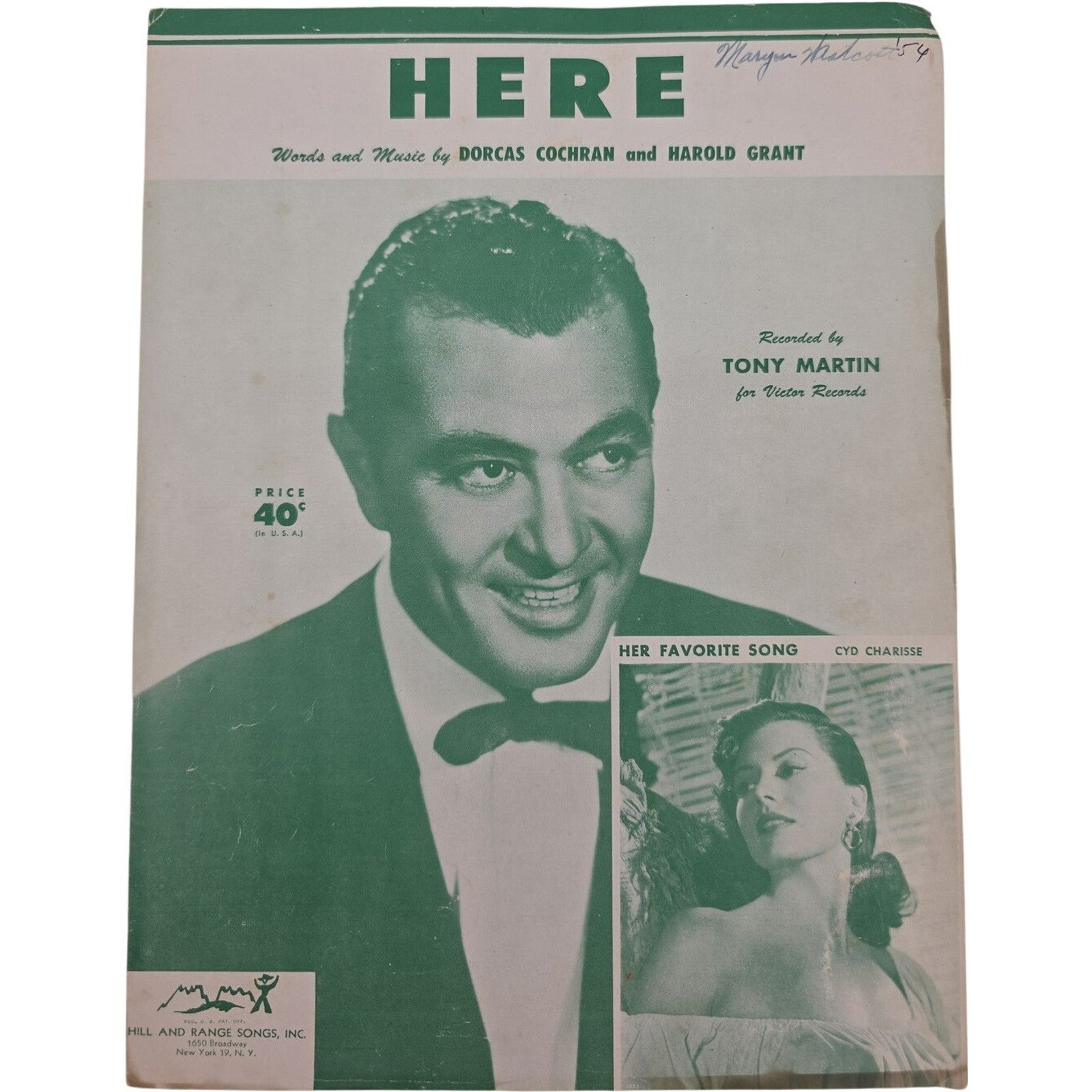 Vintage Sheet Music 1954 Here by Dorcas Cochran and Harold Grant
