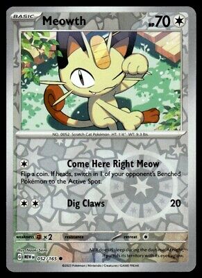 Pokemon 2023 Scarlet & Violet 151 Meowth Reverse Holo Common #52 Near Mint