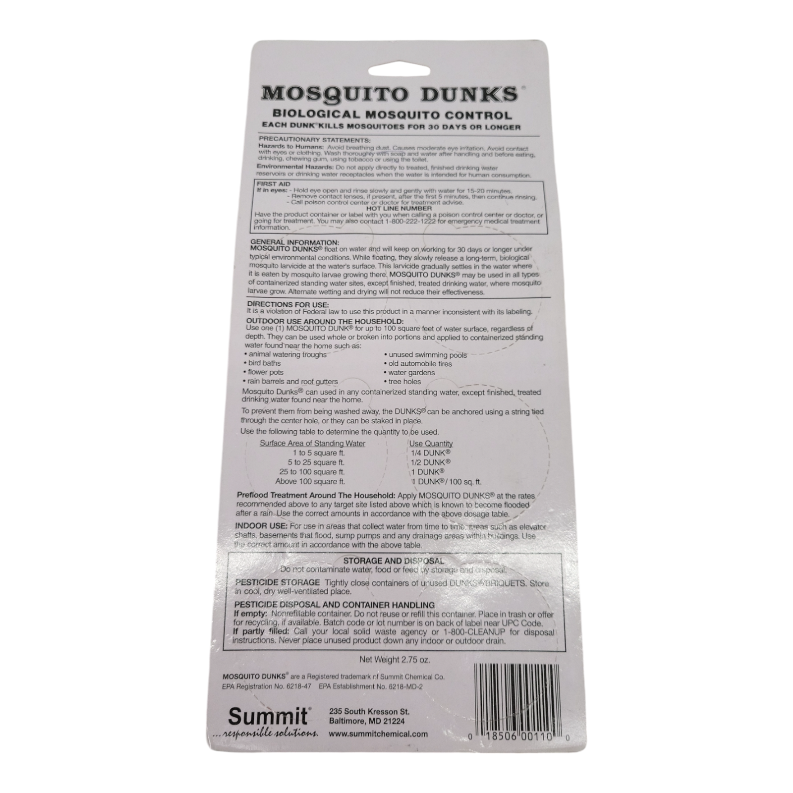 Summit Mosquito Dunks Biological Control 6-Pack Long-Lasting Mosquito Treatment