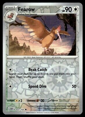 Pokemon 2023 Scarlet & Violet 151 Fearow Reverse Holo Uncommon #22 Near Mint