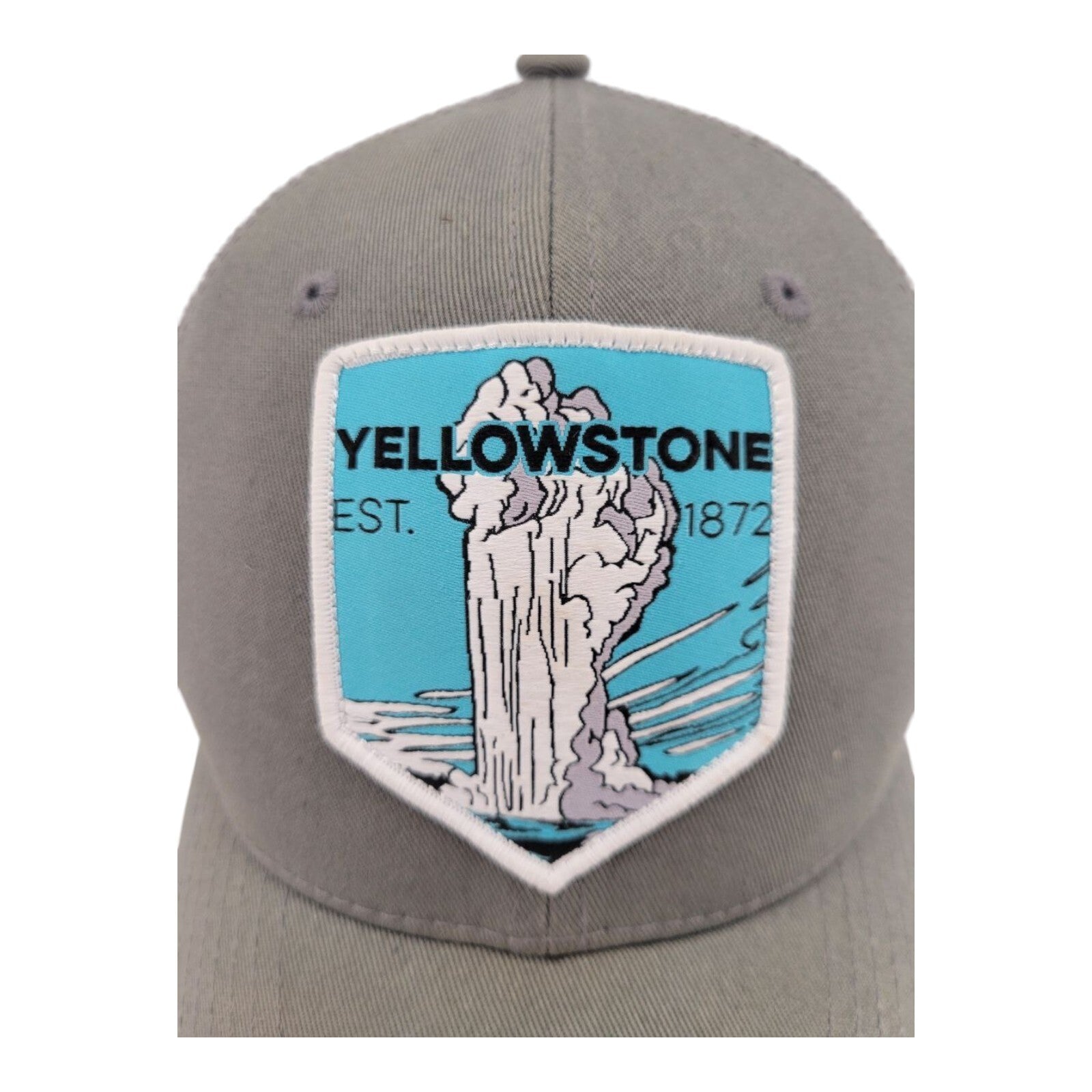 Columbia Yellowstone Flexfit Hat Gray White Mesh Trucker Cap Old Faithful S/M