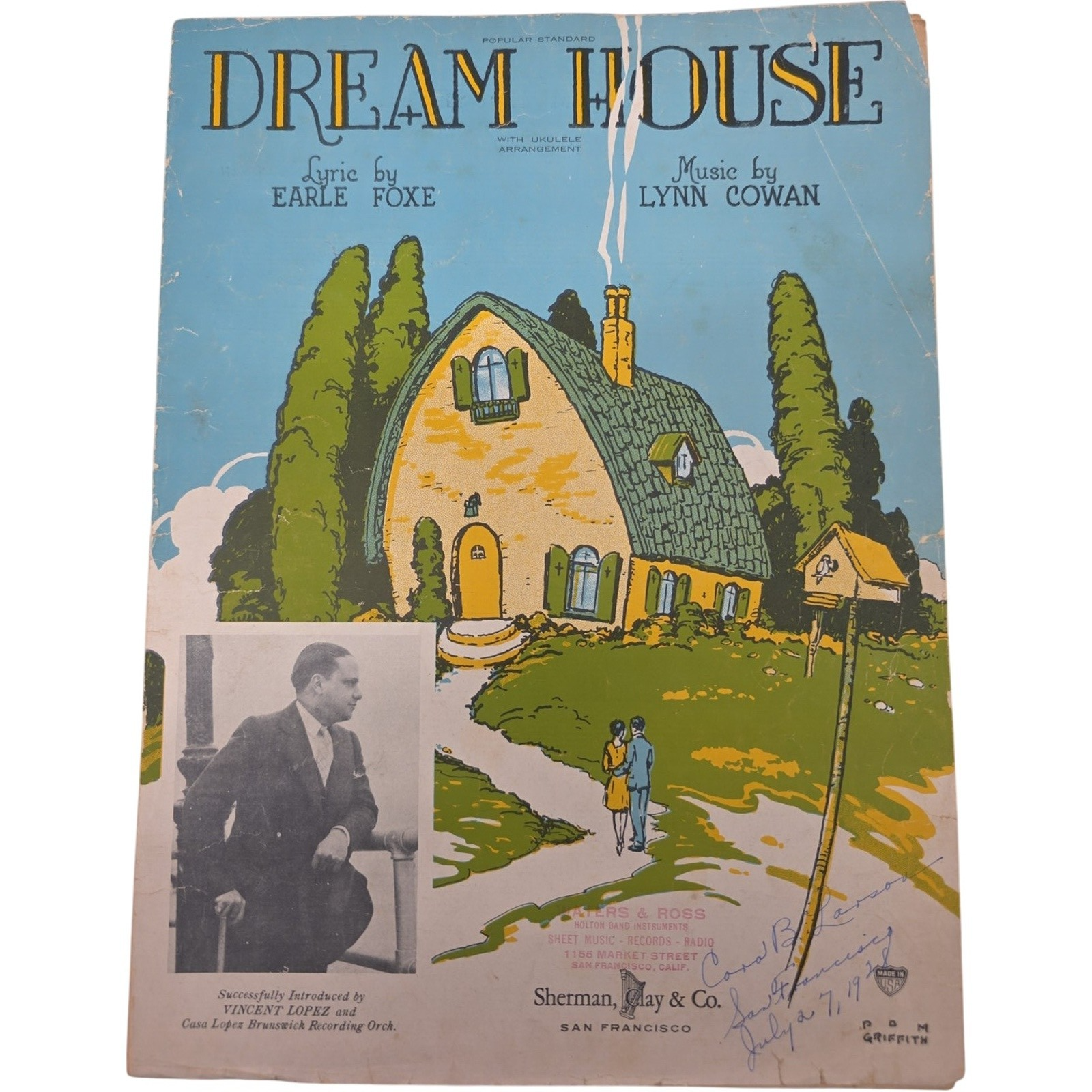 1926 Vintage Sheet Music Dream House Music by Lynn Cowan Sherman Clay & Co