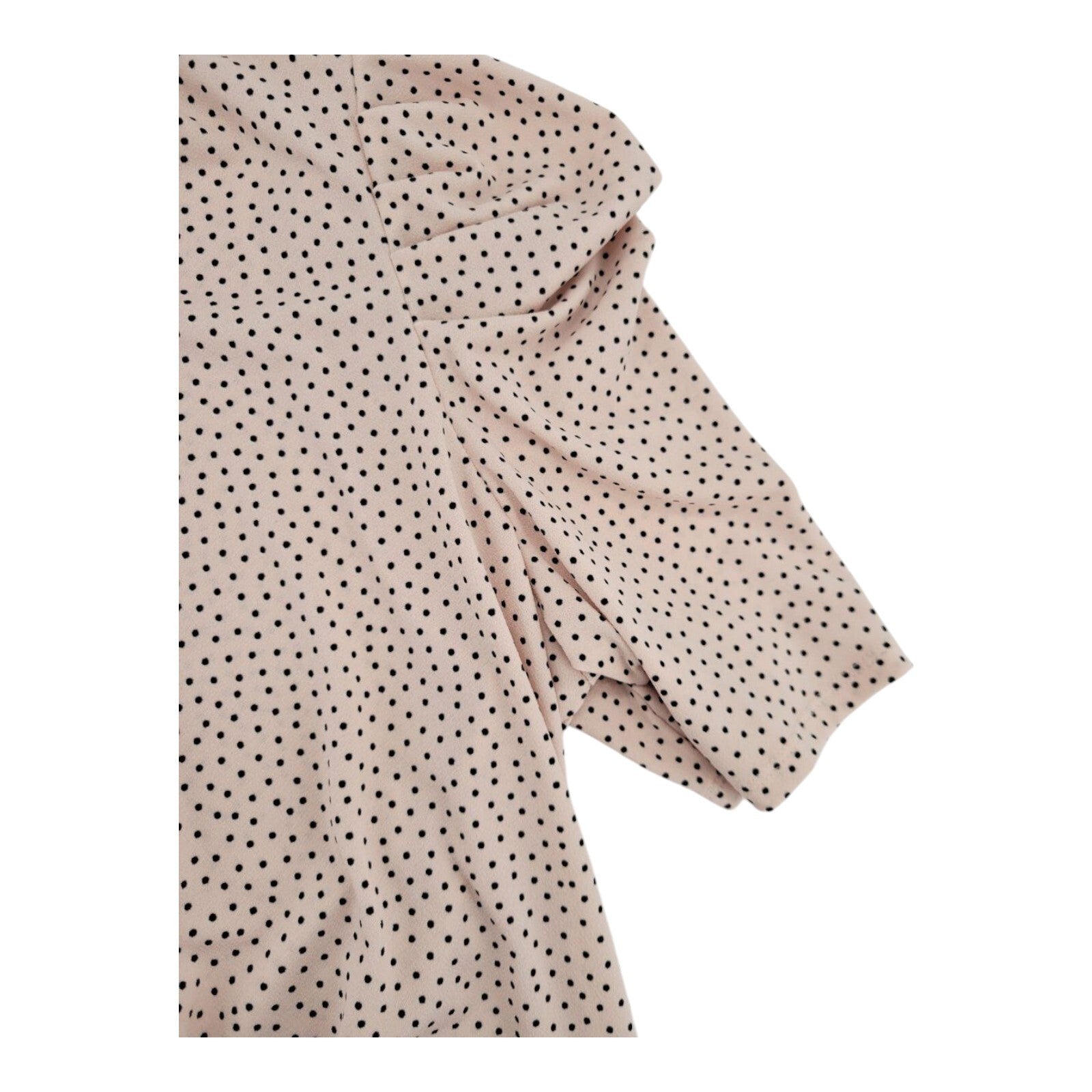 Adrianna Papell Pink Polka Dot Blouse Womens Ruffle Neck Puff Sleeves Size XL