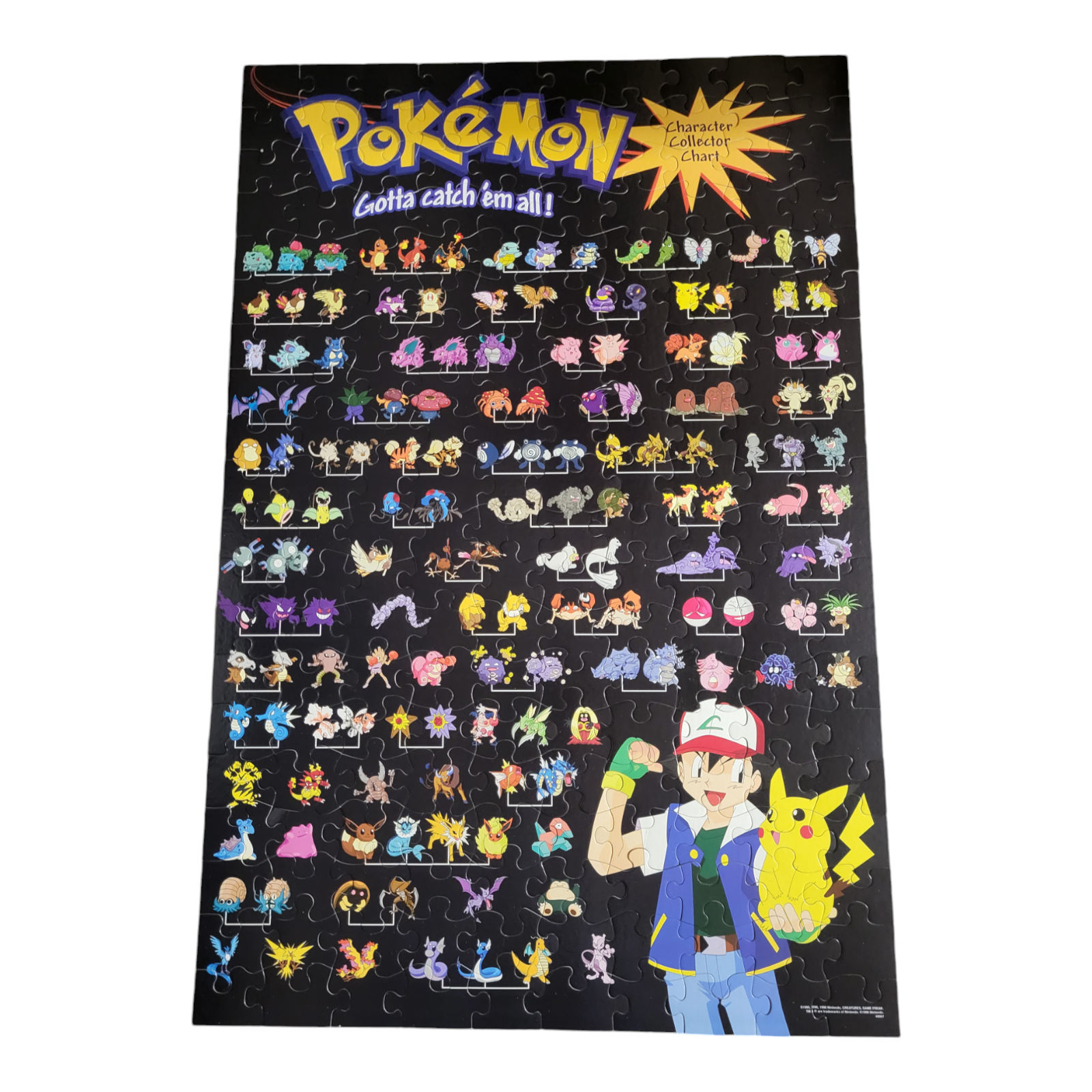 Pokemon 200 Piece Puzzle MB Hasbro 1999 Character Collector Chart Complete