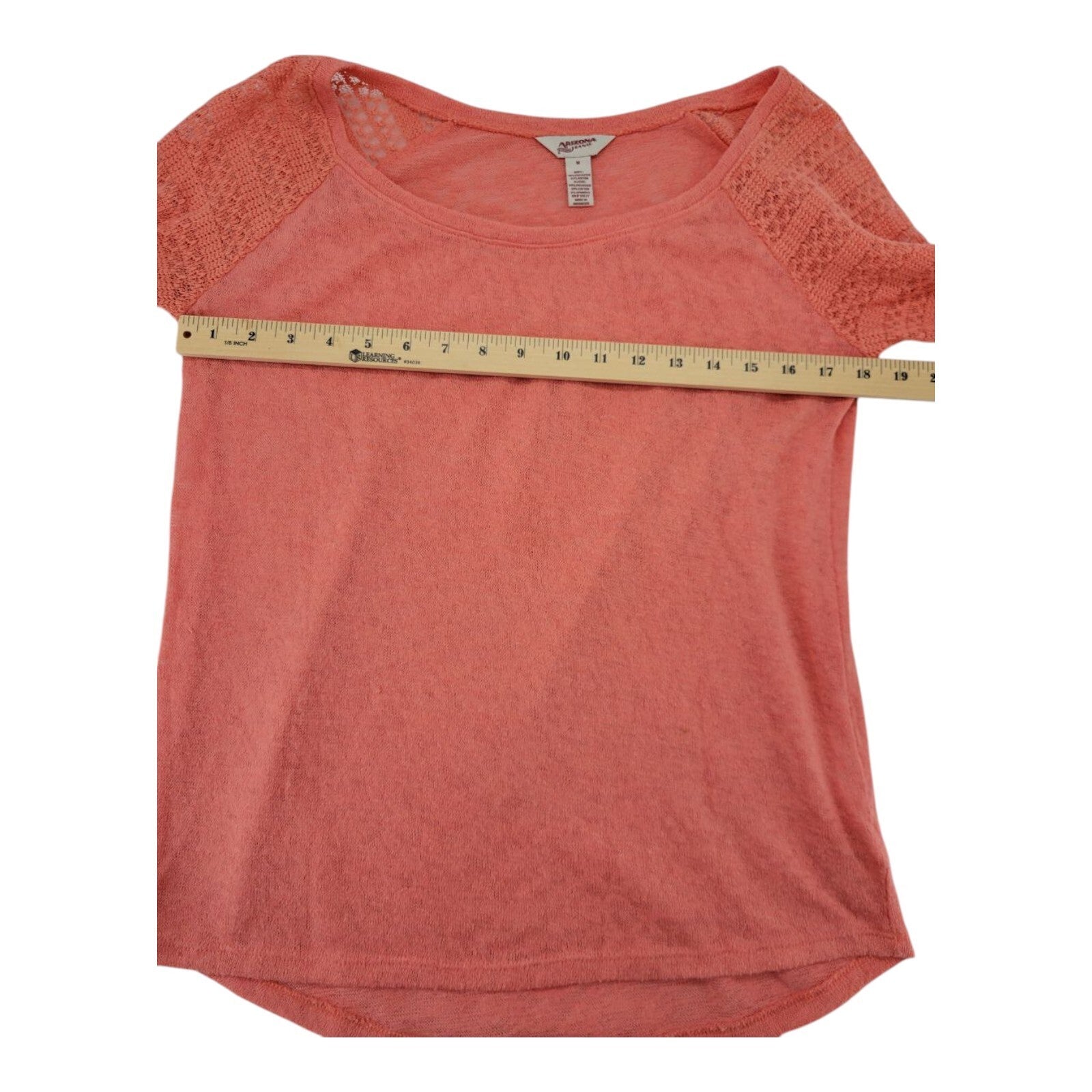 Arizona Jean Co. Sweater Top Coral Loose Knit 3/4 Sleeve Semi Sheer Size M