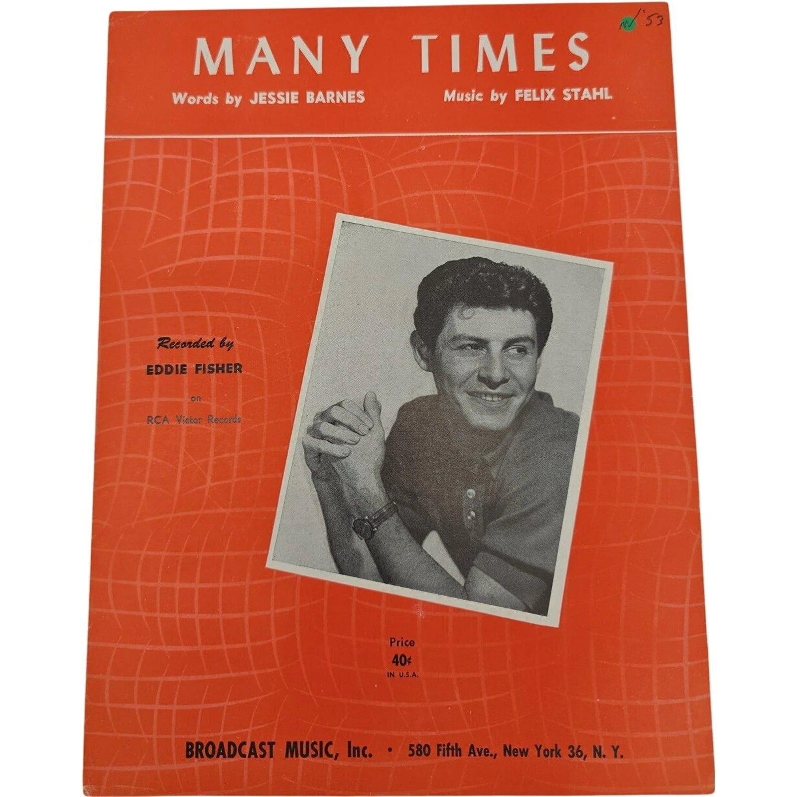 Vintage 1953 Sheet Music Many Times by Jessie Barnes and Felix Stahl