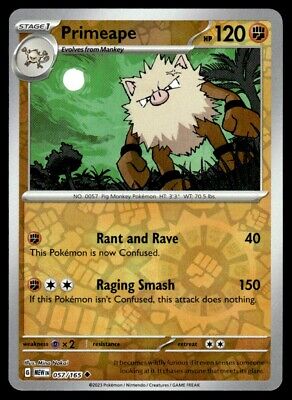 Pokemon 2023 Scarlet & Violet 151 Primeape Reverse Holo Uncommon #57 Near Mint