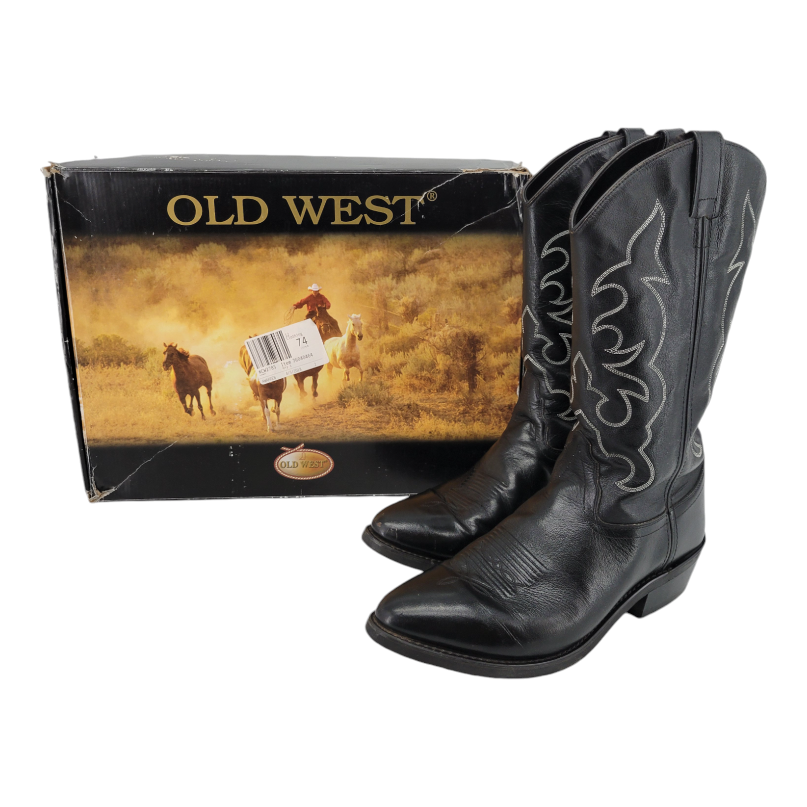 Old West Black Leather Cowboy Boots TBM3010 Men’s 11.5 EE Western Rodeo Style